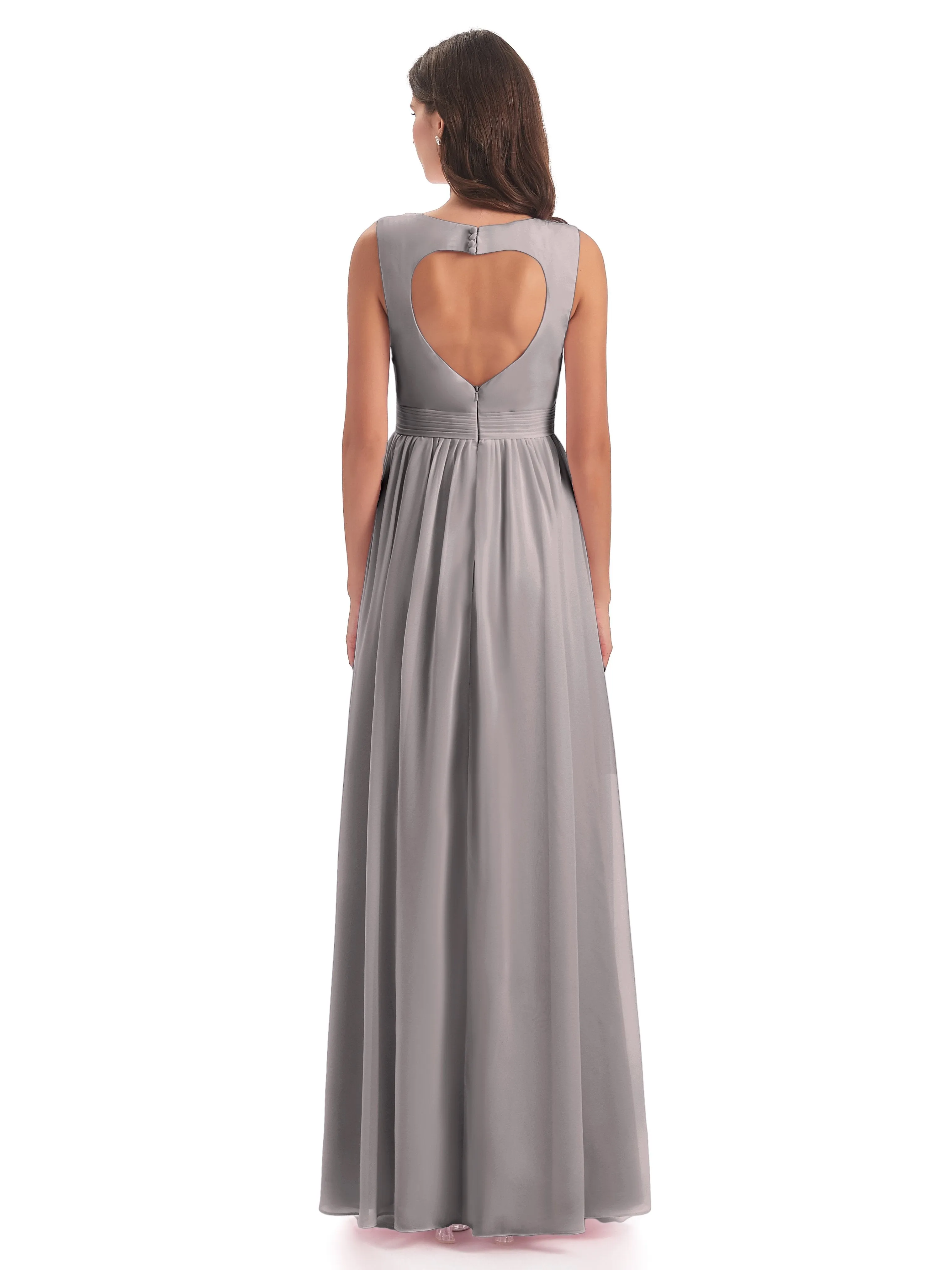 Ellie Flowy Key Hole Long Chiffon Bridesmaid Dresses