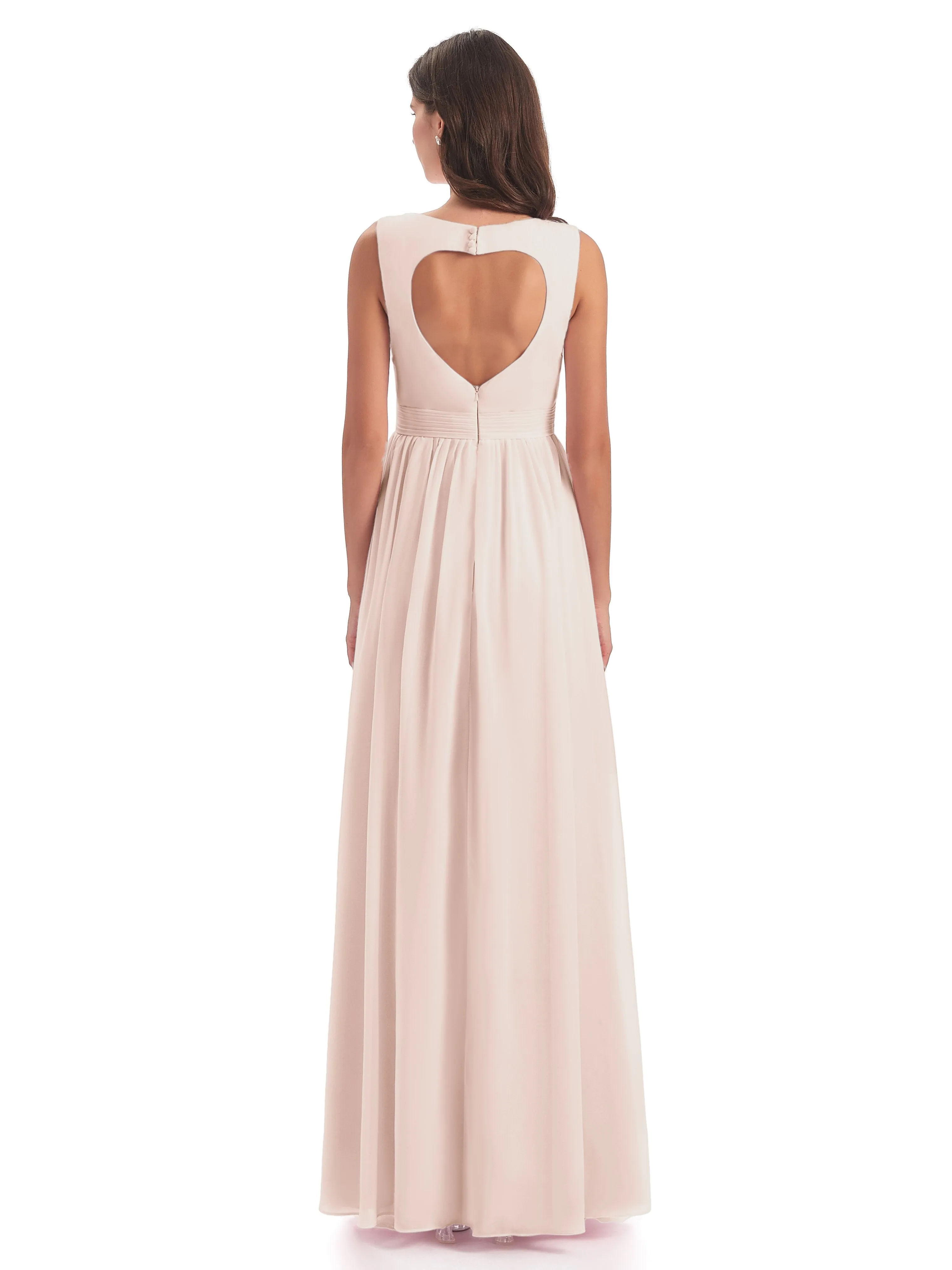 Ellie Flowy Key Hole Long Chiffon Bridesmaid Dresses