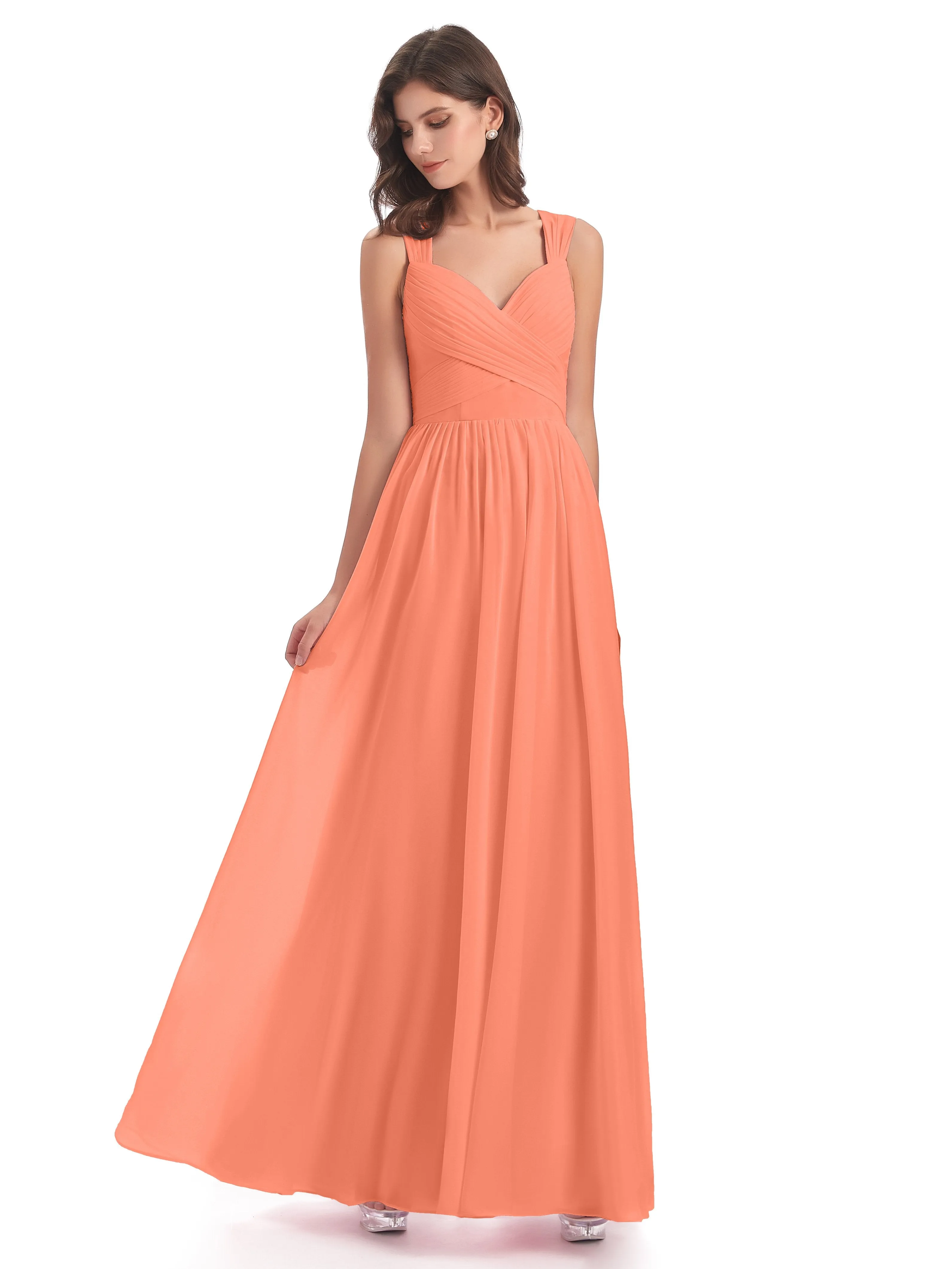 Ellie Flowy Key Hole Long Chiffon Bridesmaid Dresses
