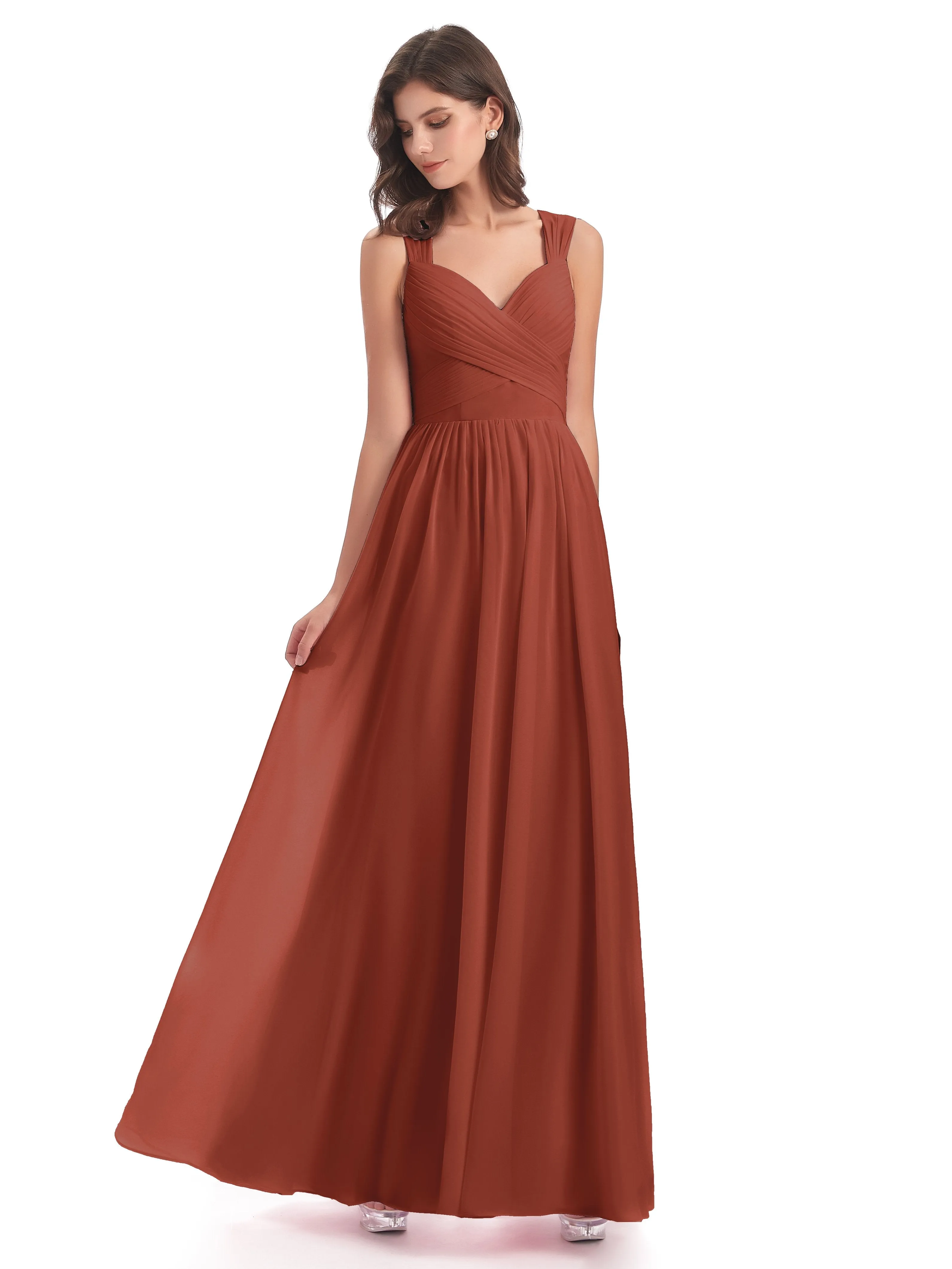 Ellie Flowy Key Hole Long Chiffon Bridesmaid Dresses
