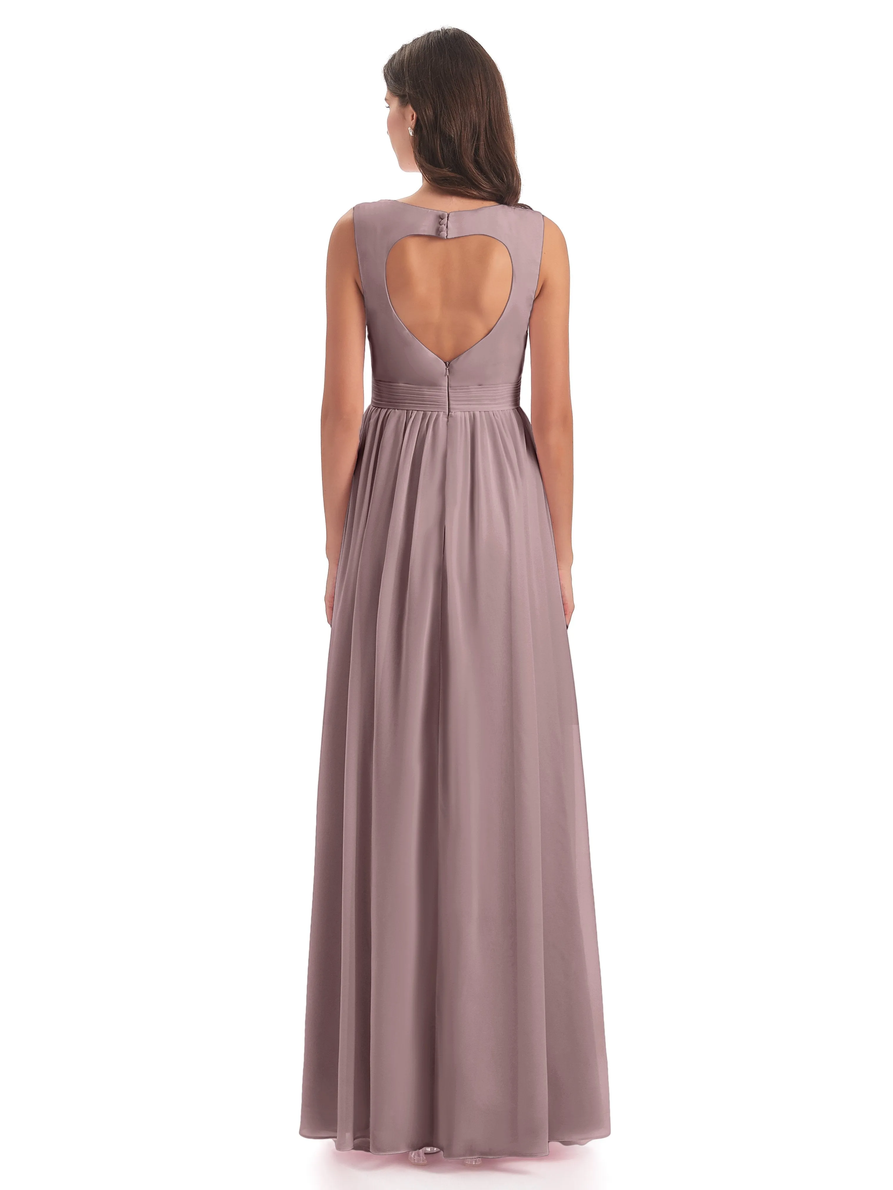 Ellie Flowy Key Hole Long Chiffon Bridesmaid Dresses
