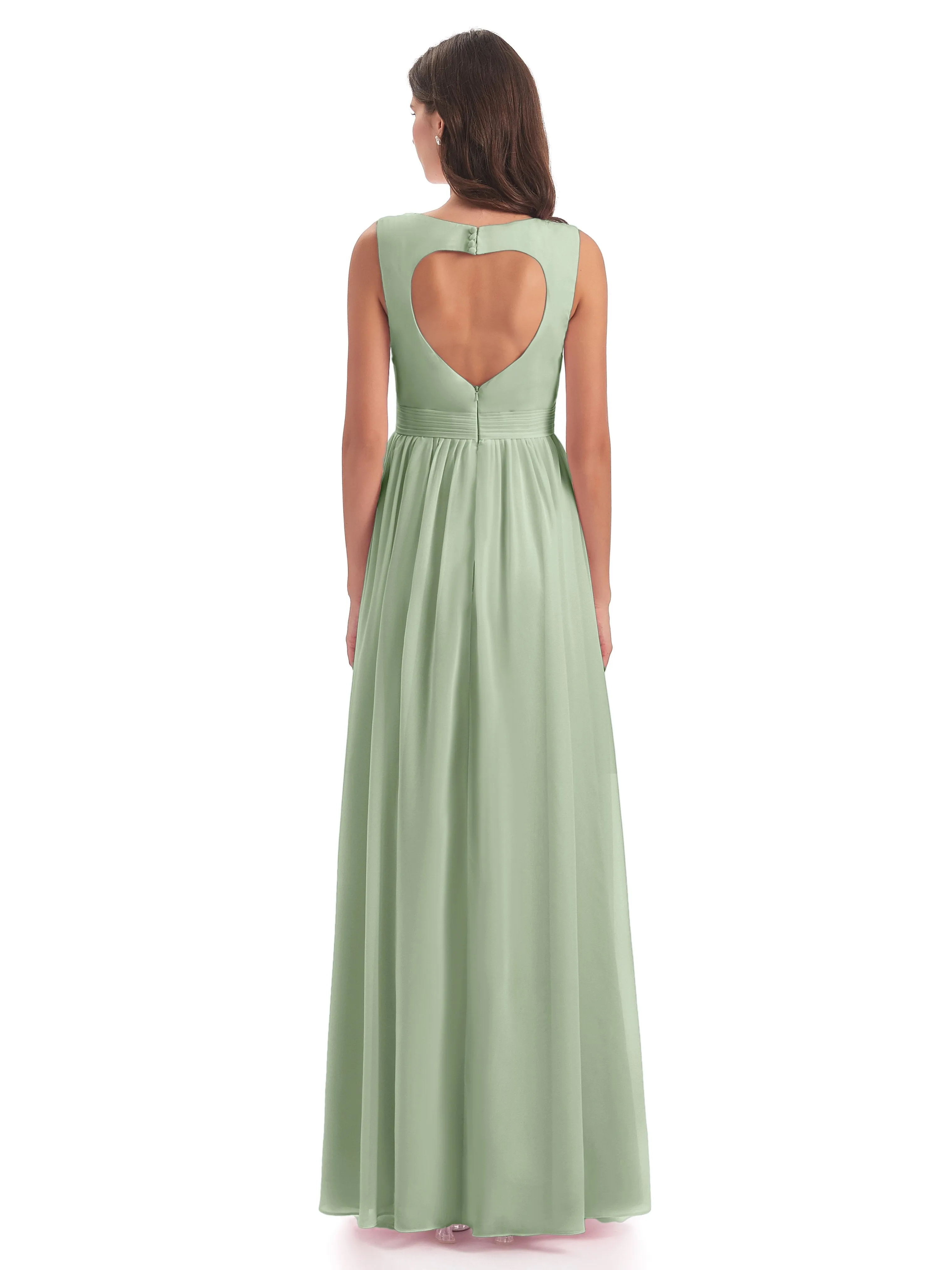 Ellie Flowy Key Hole Long Chiffon Bridesmaid Dresses