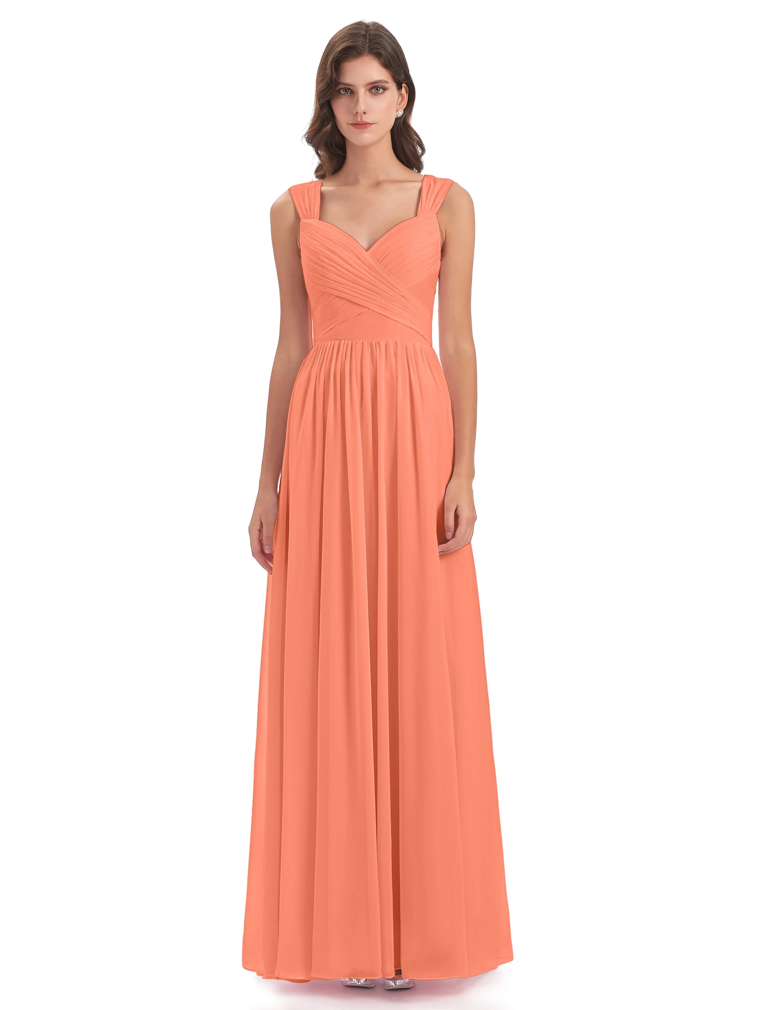 Ellie Flowy Key Hole Long Chiffon Bridesmaid Dresses