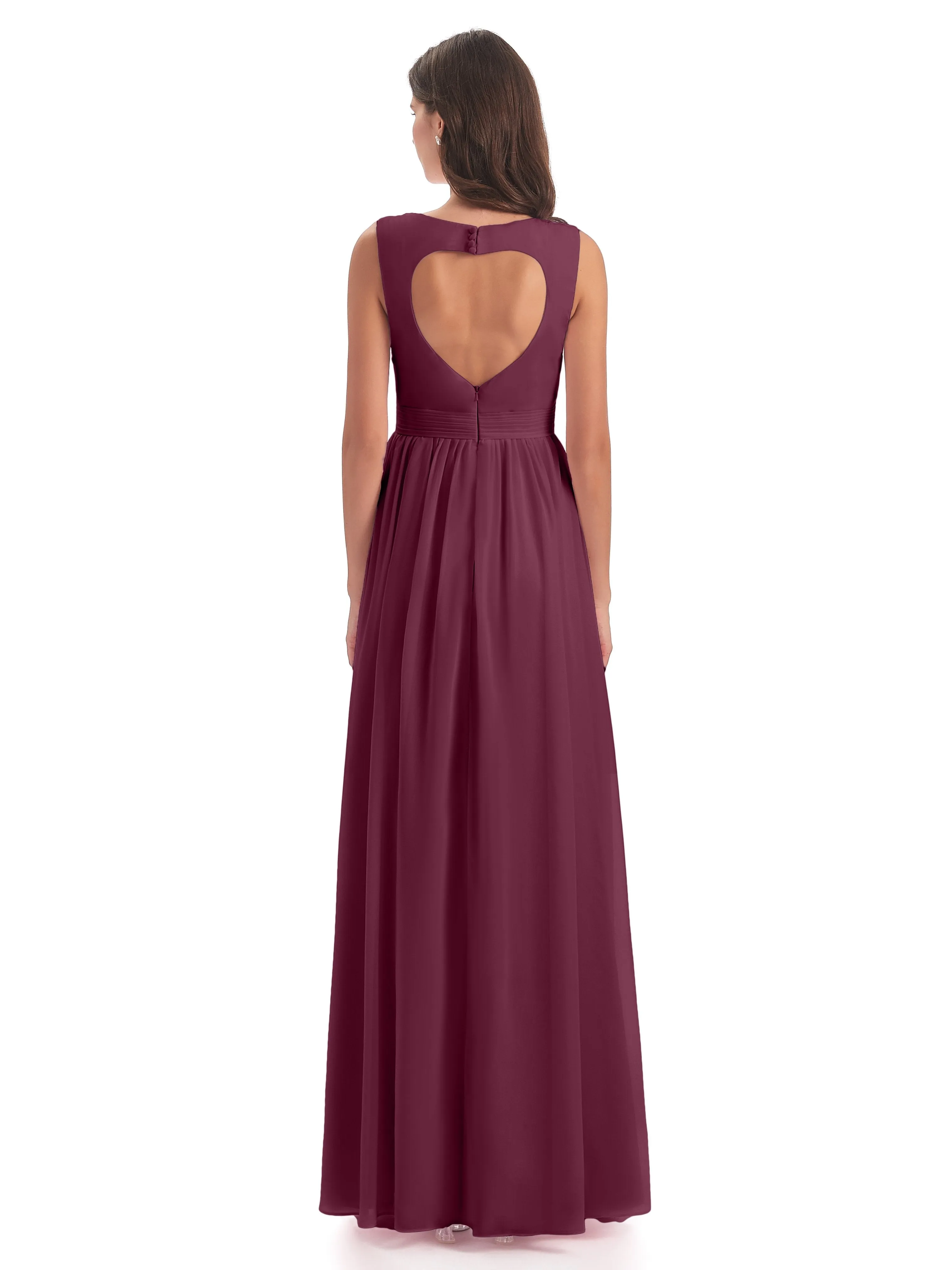 Ellie Flowy Key Hole Long Chiffon Bridesmaid Dresses