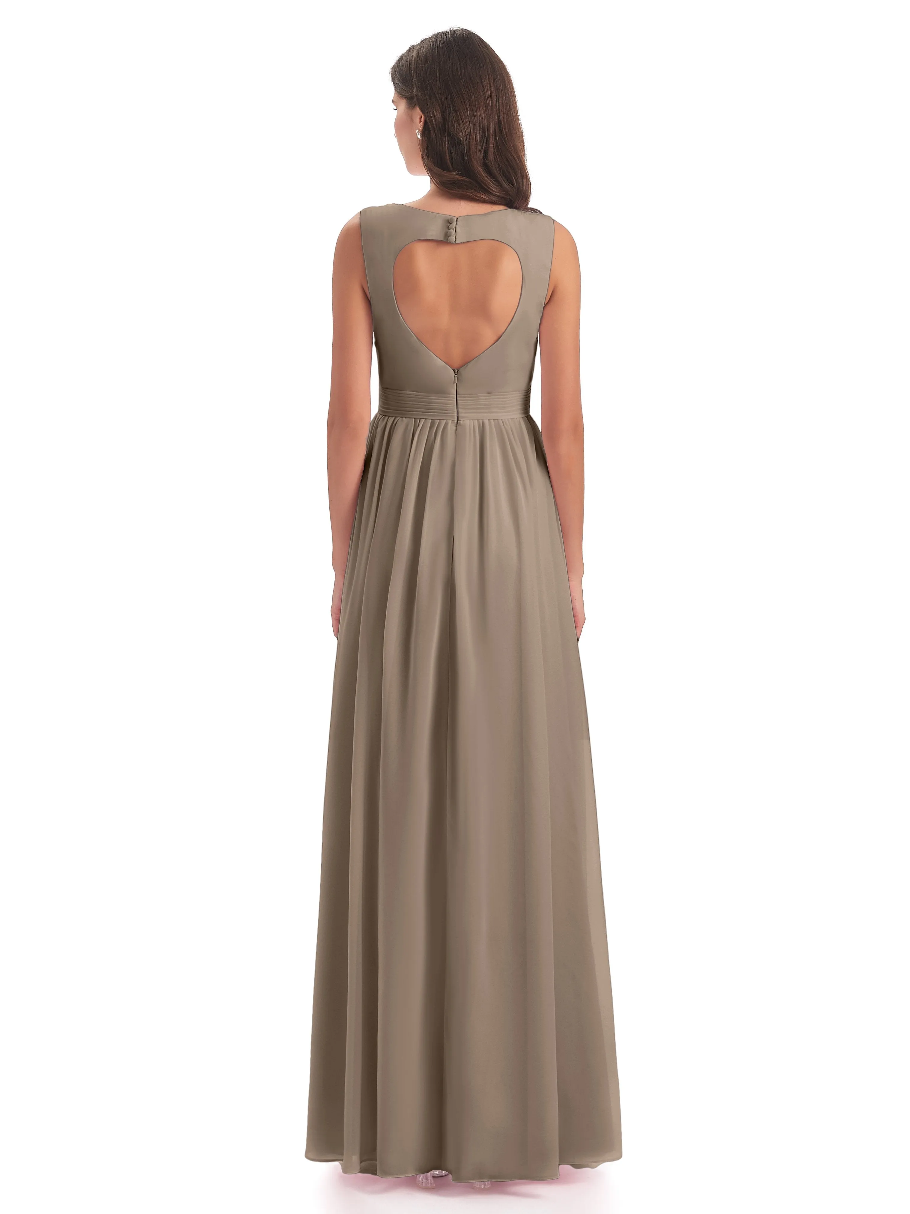 Ellie Flowy Key Hole Long Chiffon Bridesmaid Dresses