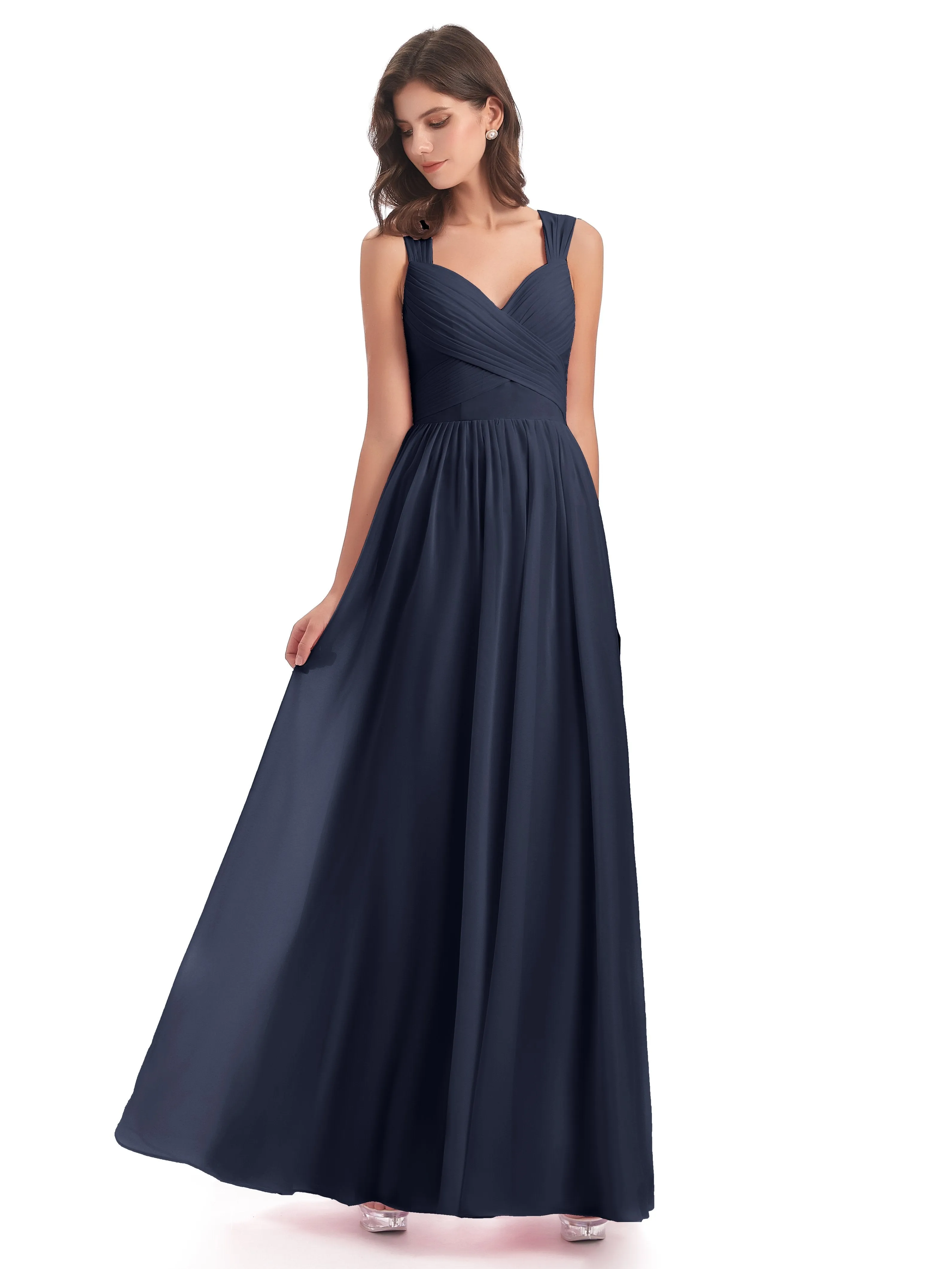Ellie Flowy Key Hole Long Chiffon Bridesmaid Dresses