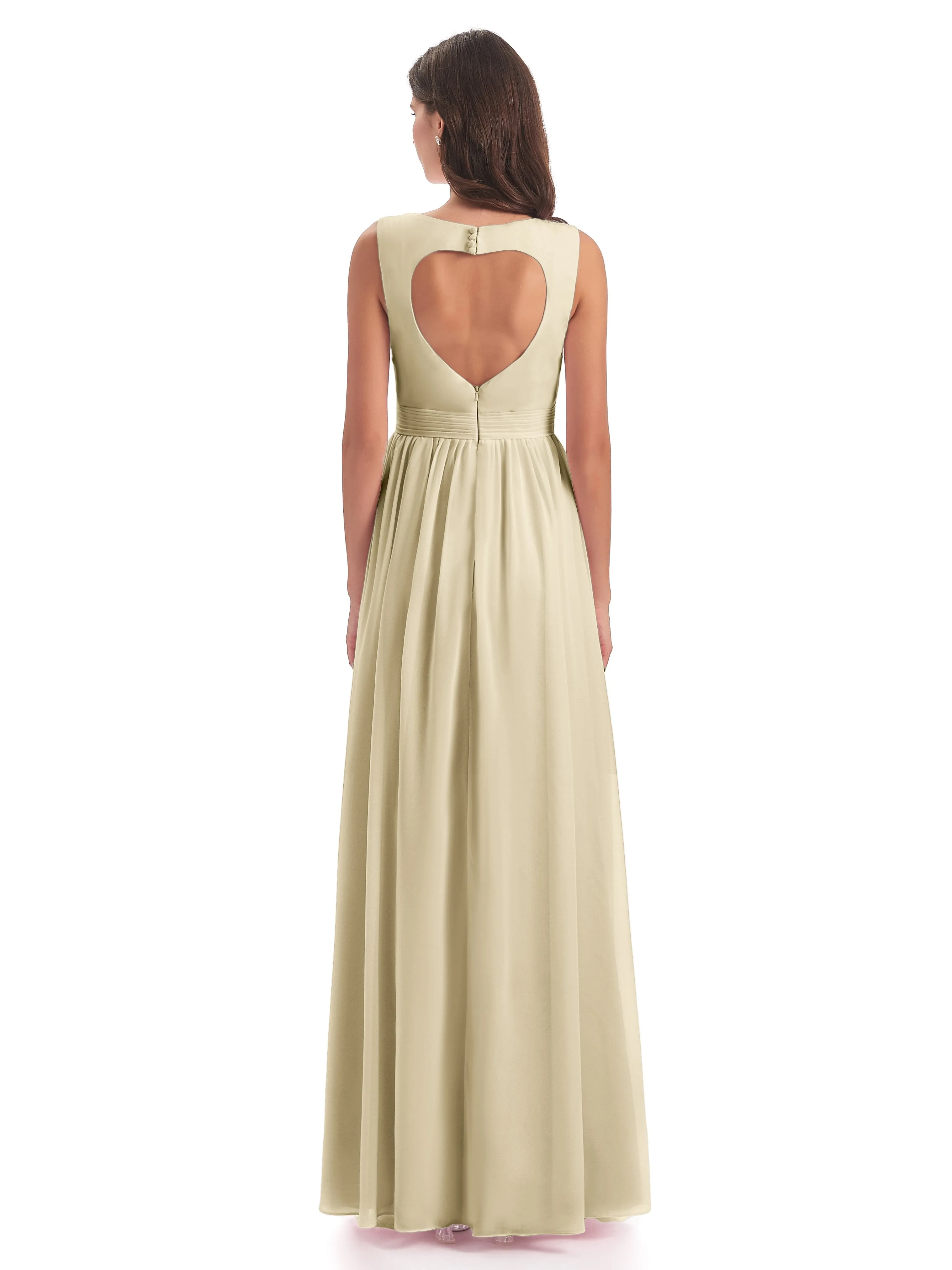 Ellie Flowy Key Hole Long Chiffon Bridesmaid Dresses