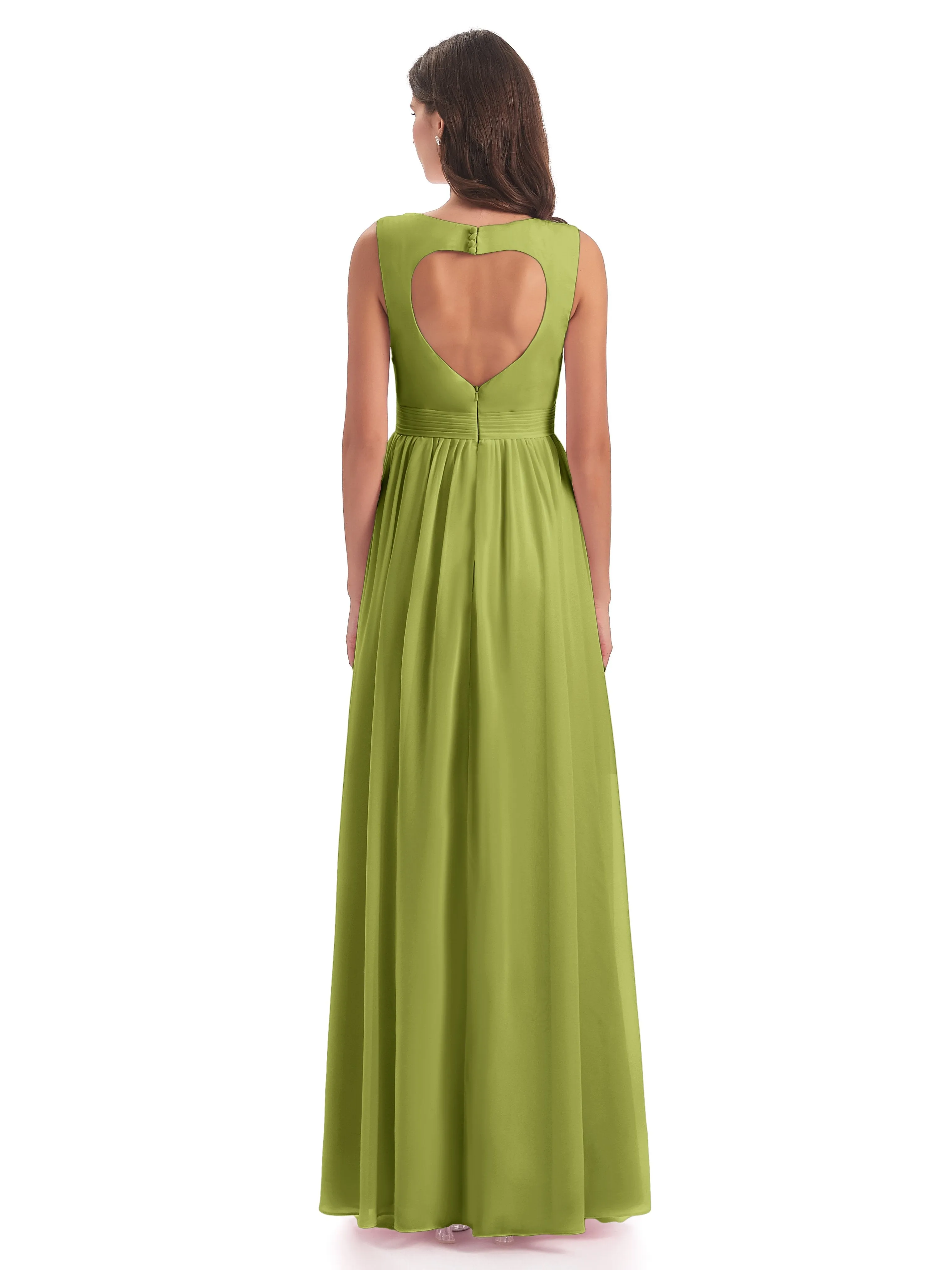 Ellie Flowy Key Hole Long Chiffon Bridesmaid Dresses