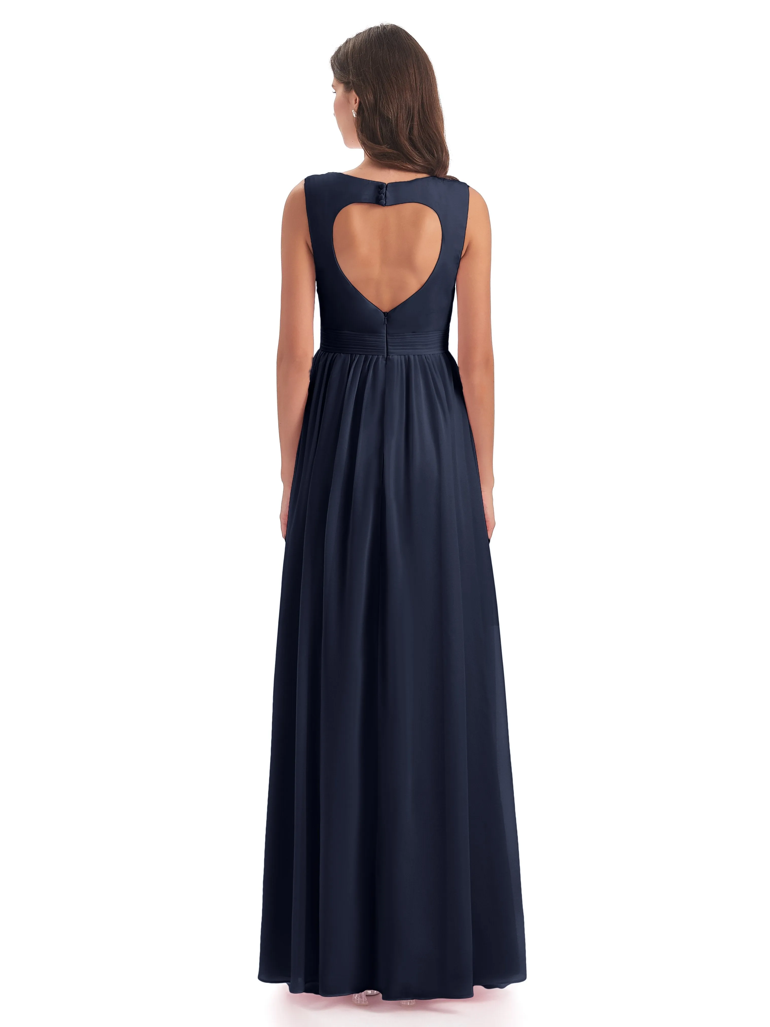 Ellie Flowy Key Hole Long Chiffon Bridesmaid Dresses