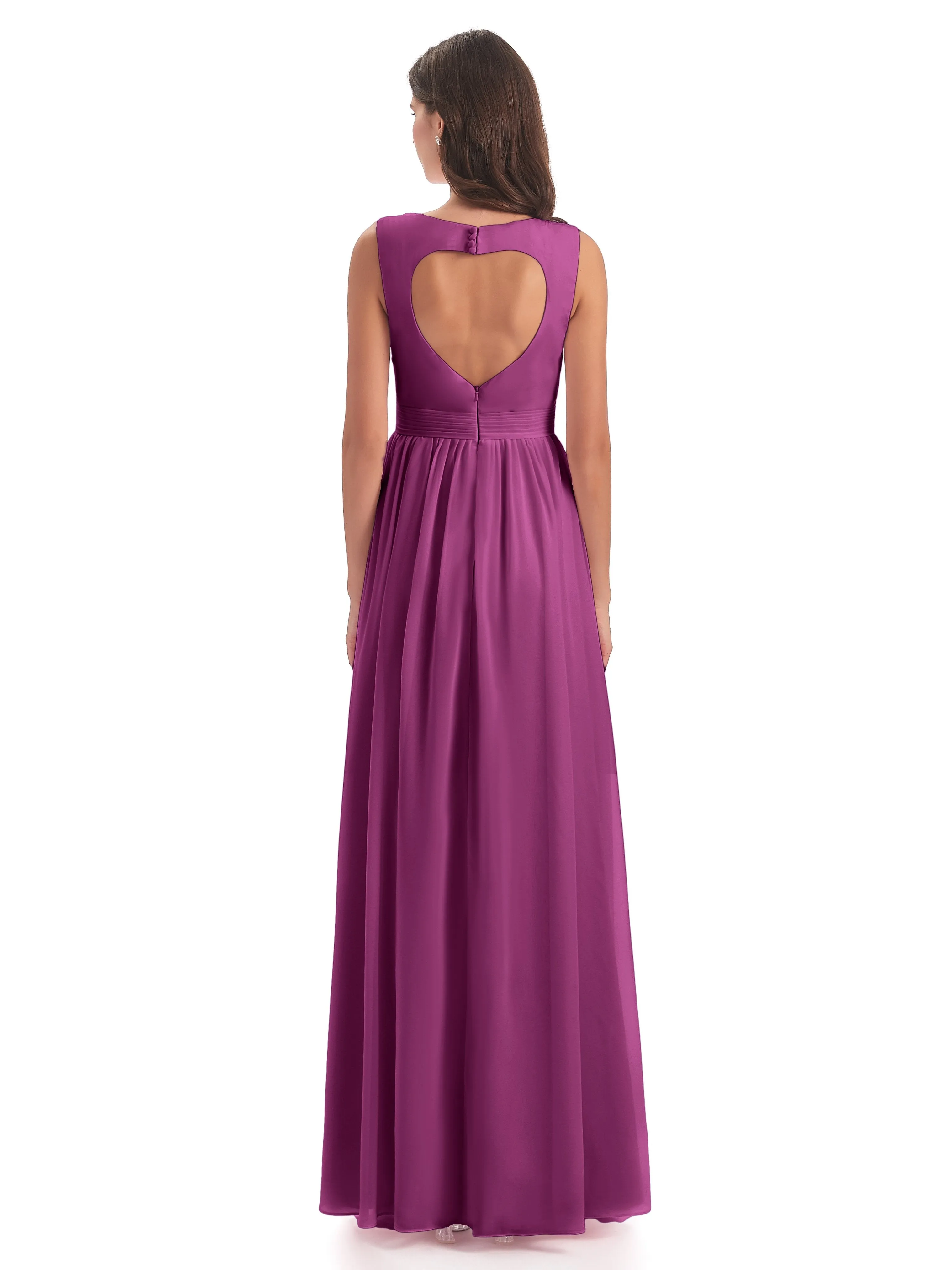 Ellie Flowy Key Hole Long Chiffon Bridesmaid Dresses