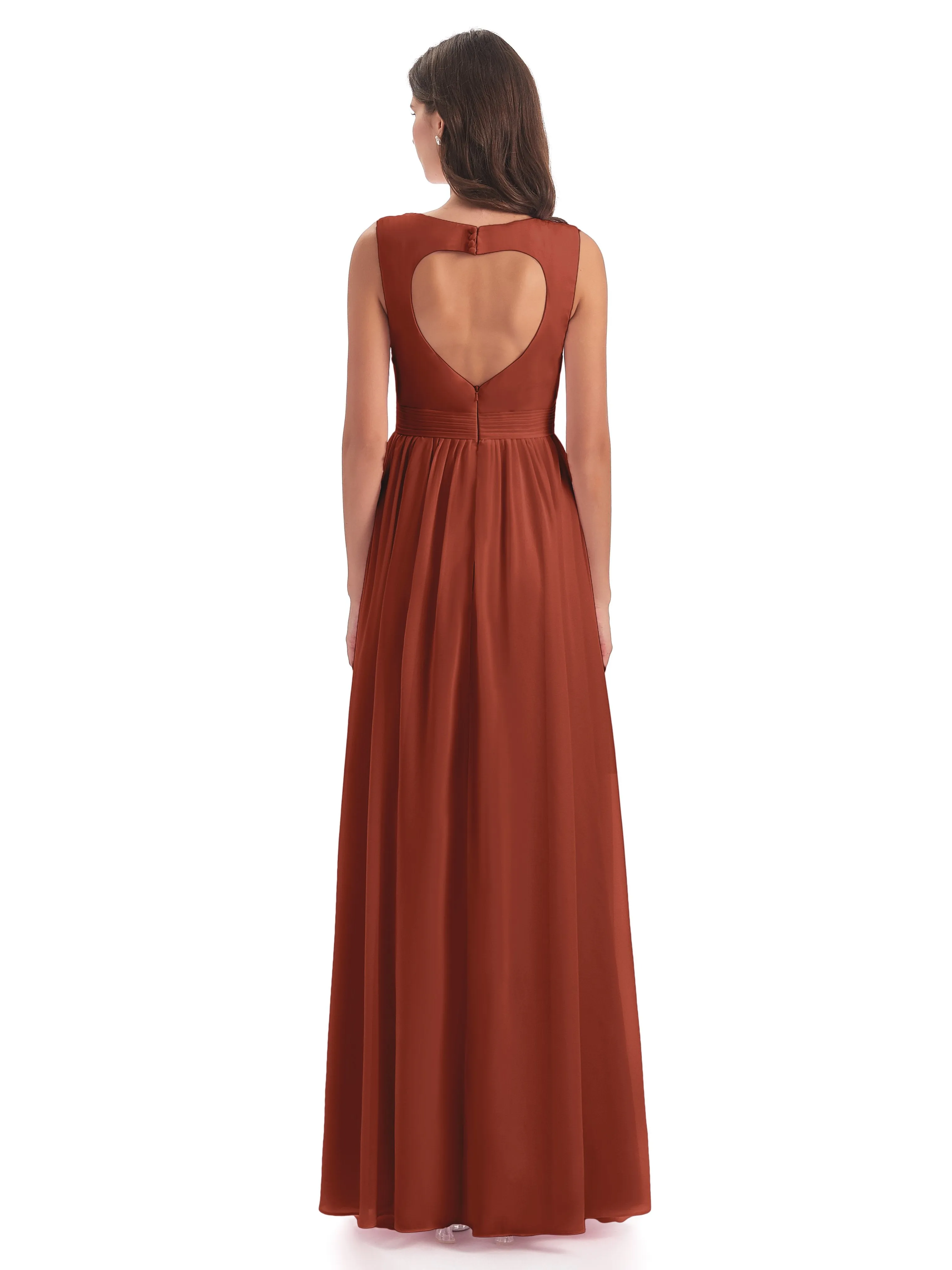 Ellie Flowy Key Hole Long Chiffon Bridesmaid Dresses