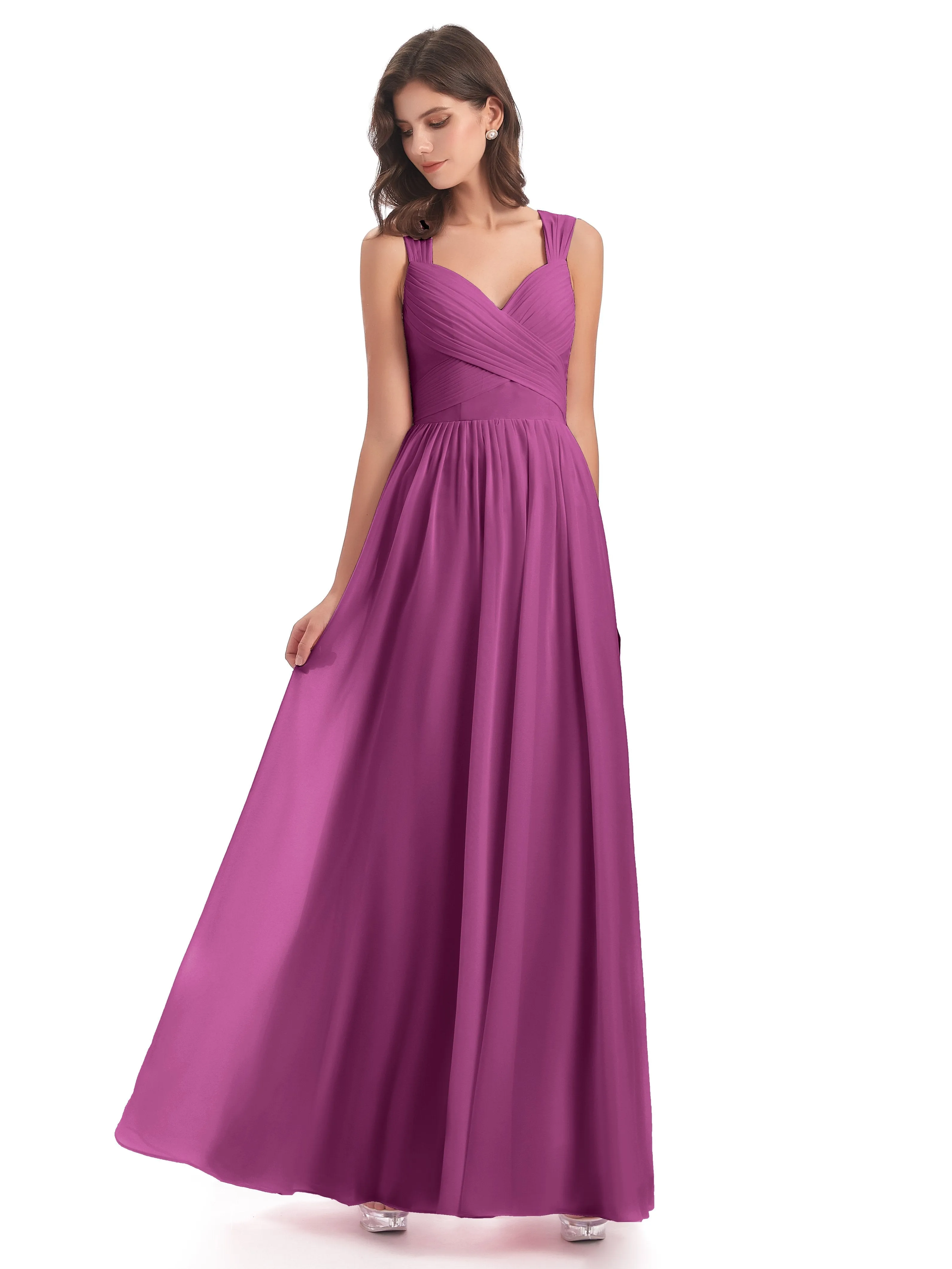 Ellie Flowy Key Hole Long Chiffon Bridesmaid Dresses