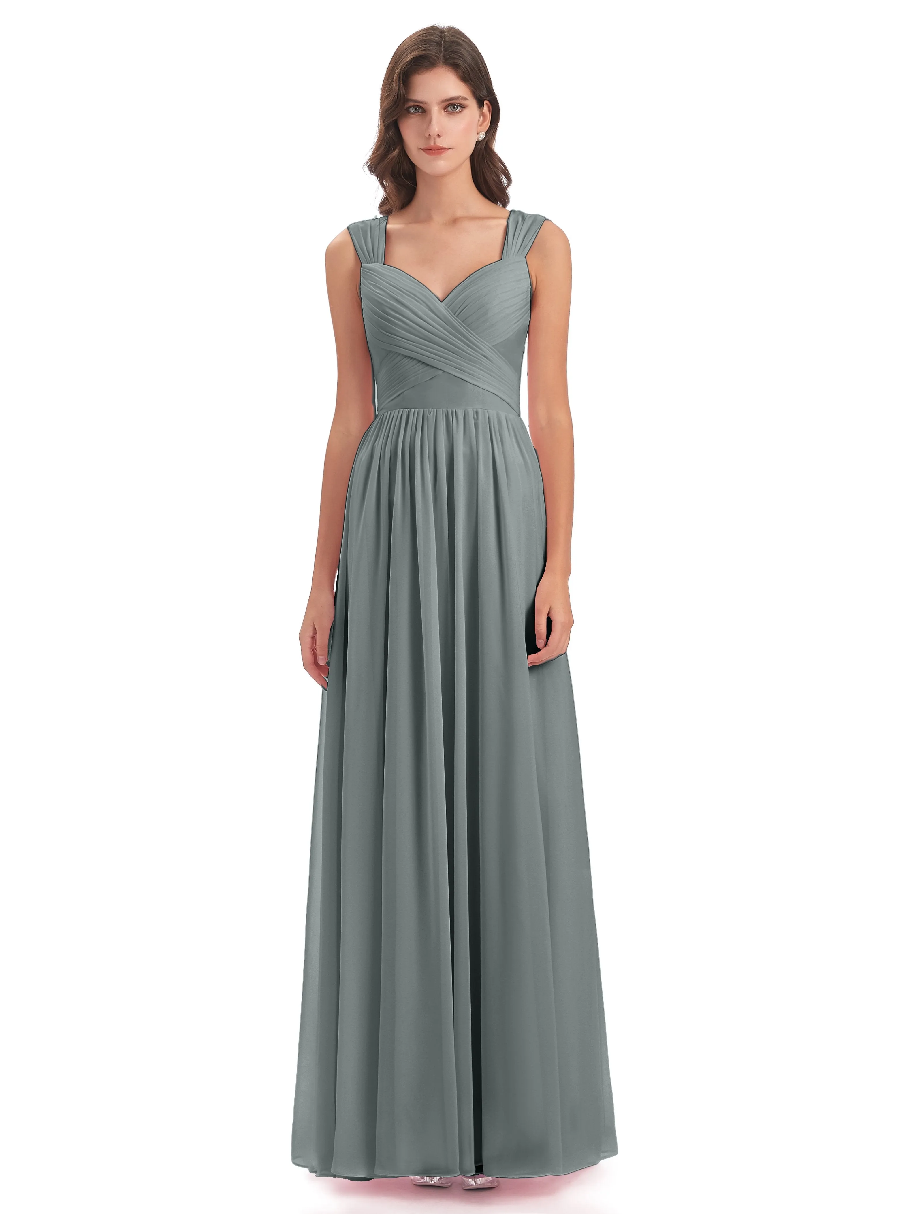 Ellie Flowy Key Hole Long Chiffon Bridesmaid Dresses