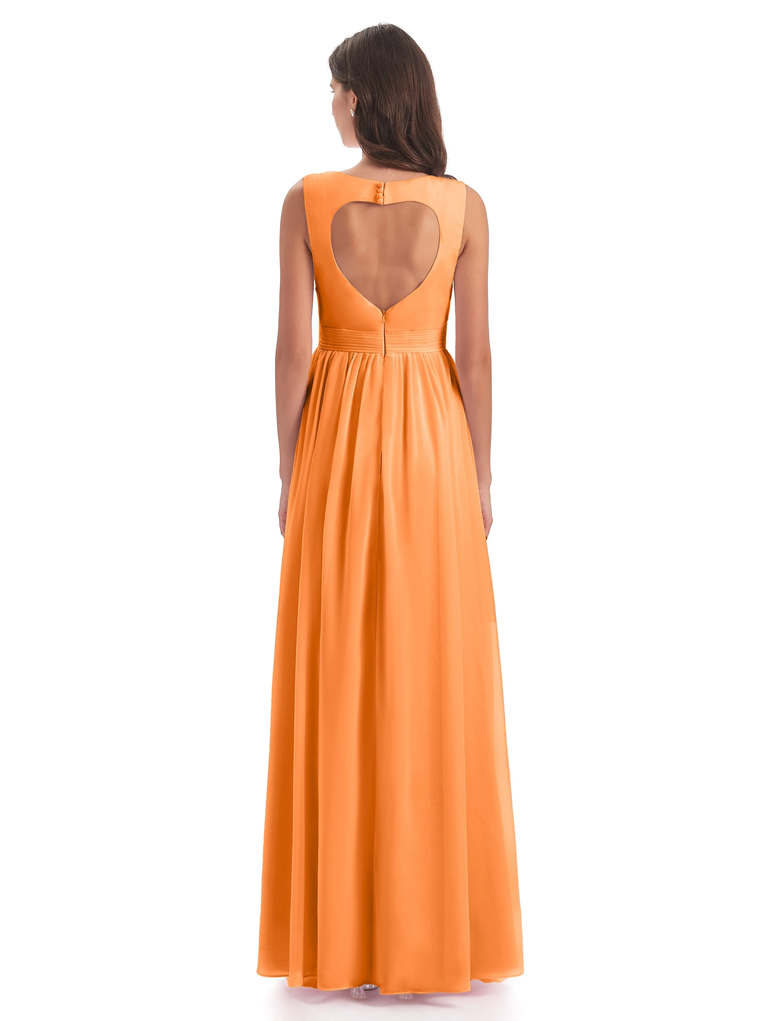 Ellie Flowy Key Hole Long Chiffon Bridesmaid Dresses