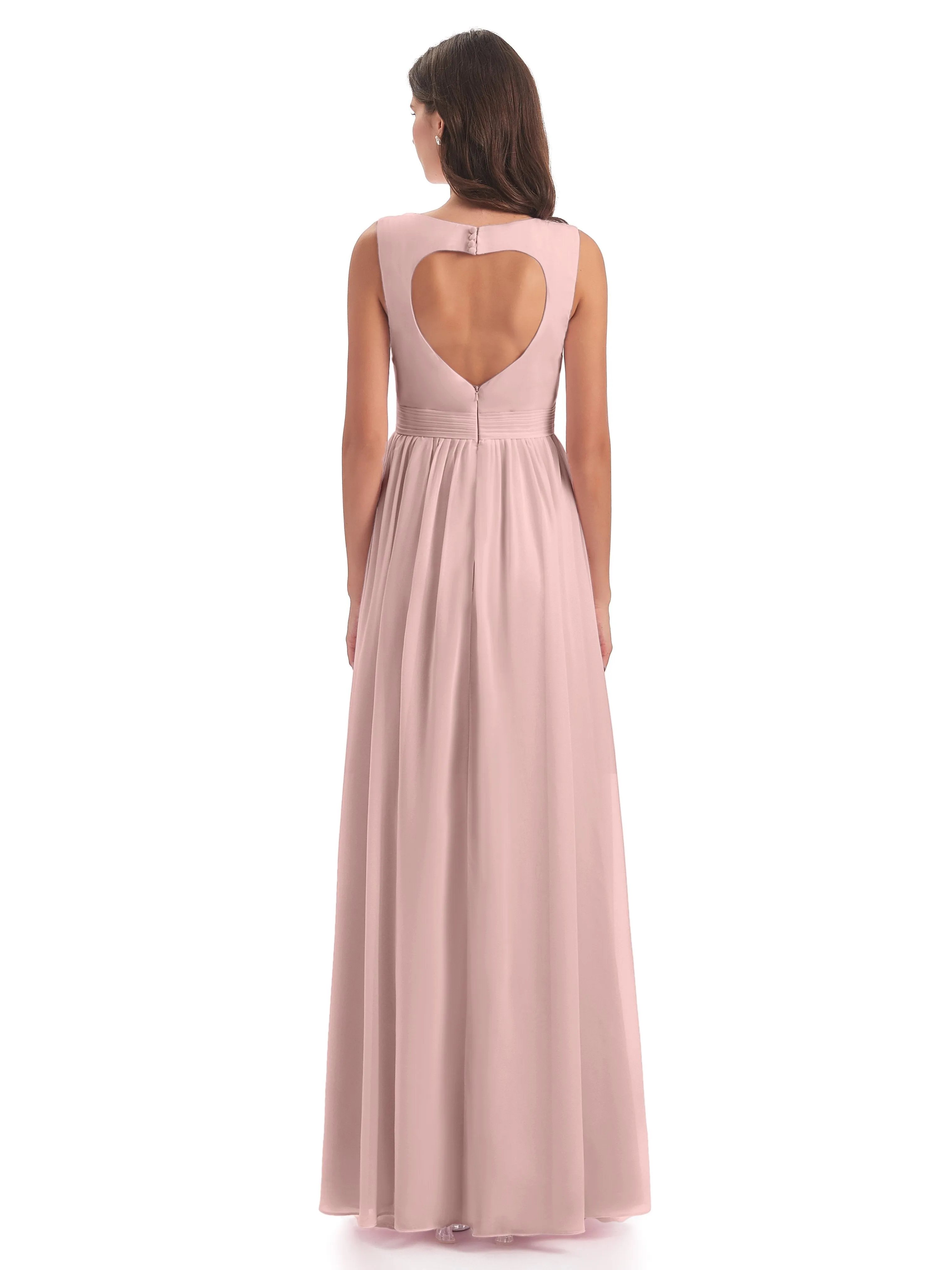 Ellie Flowy Key Hole Long Chiffon Bridesmaid Dresses