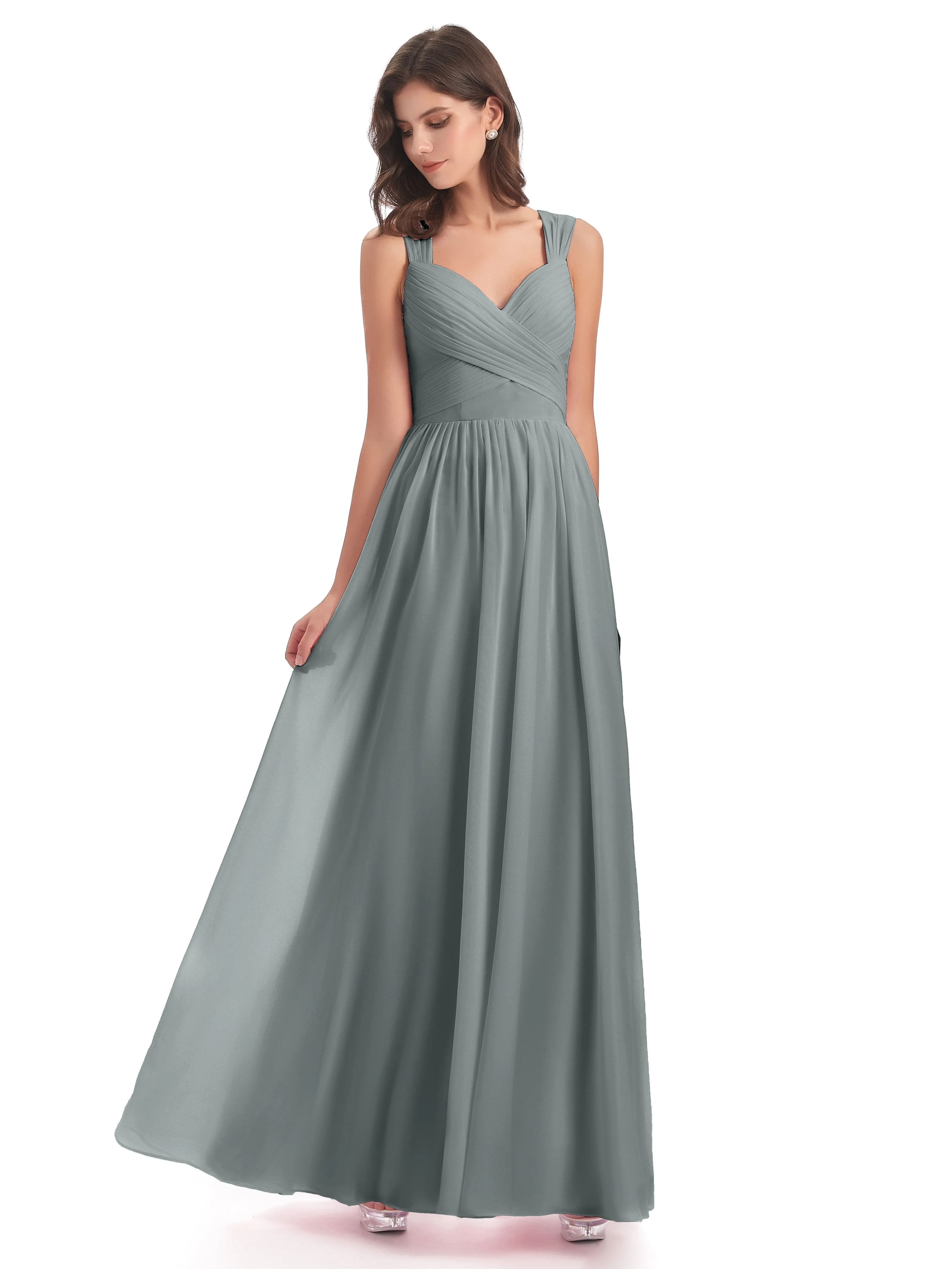 Ellie Flowy Key Hole Long Chiffon Bridesmaid Dresses