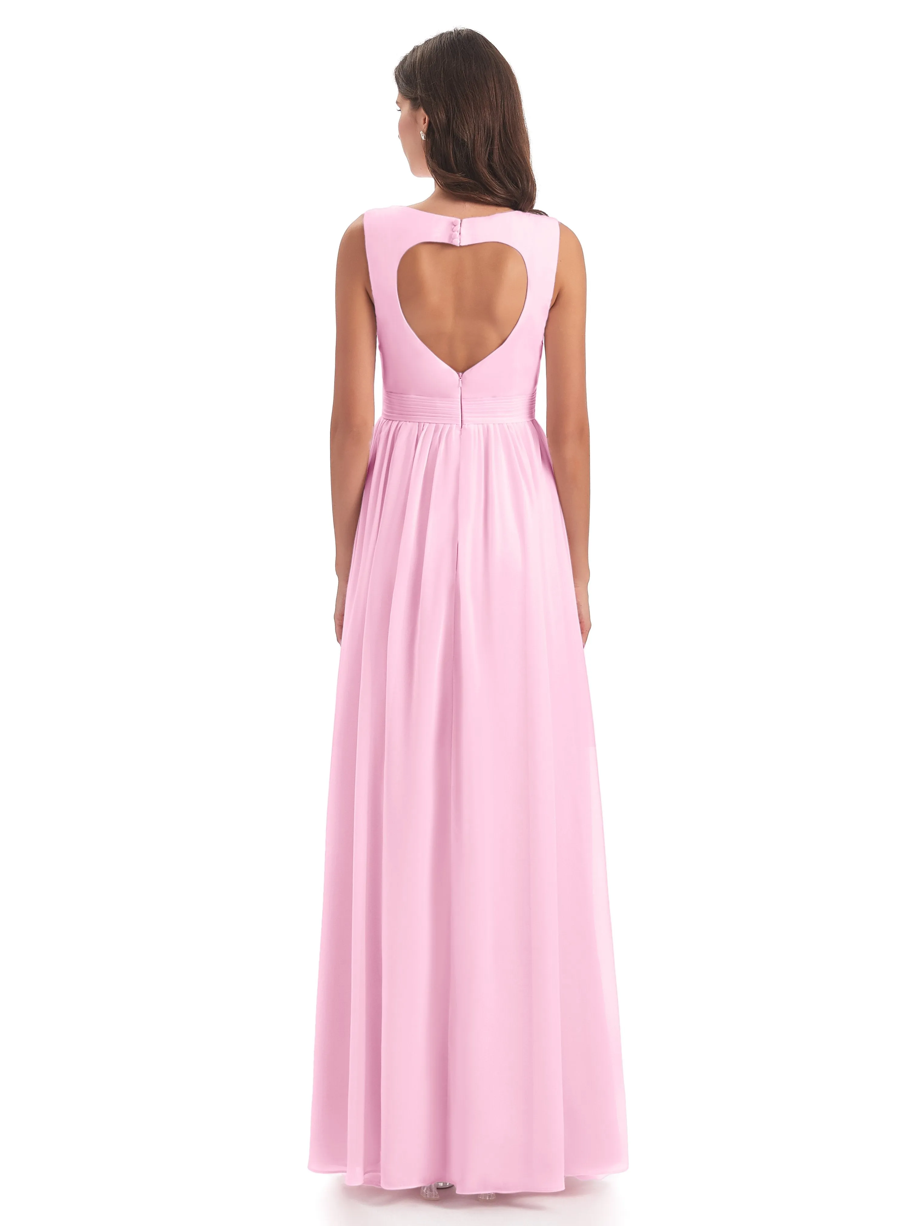 Ellie Flowy Key Hole Long Chiffon Bridesmaid Dresses