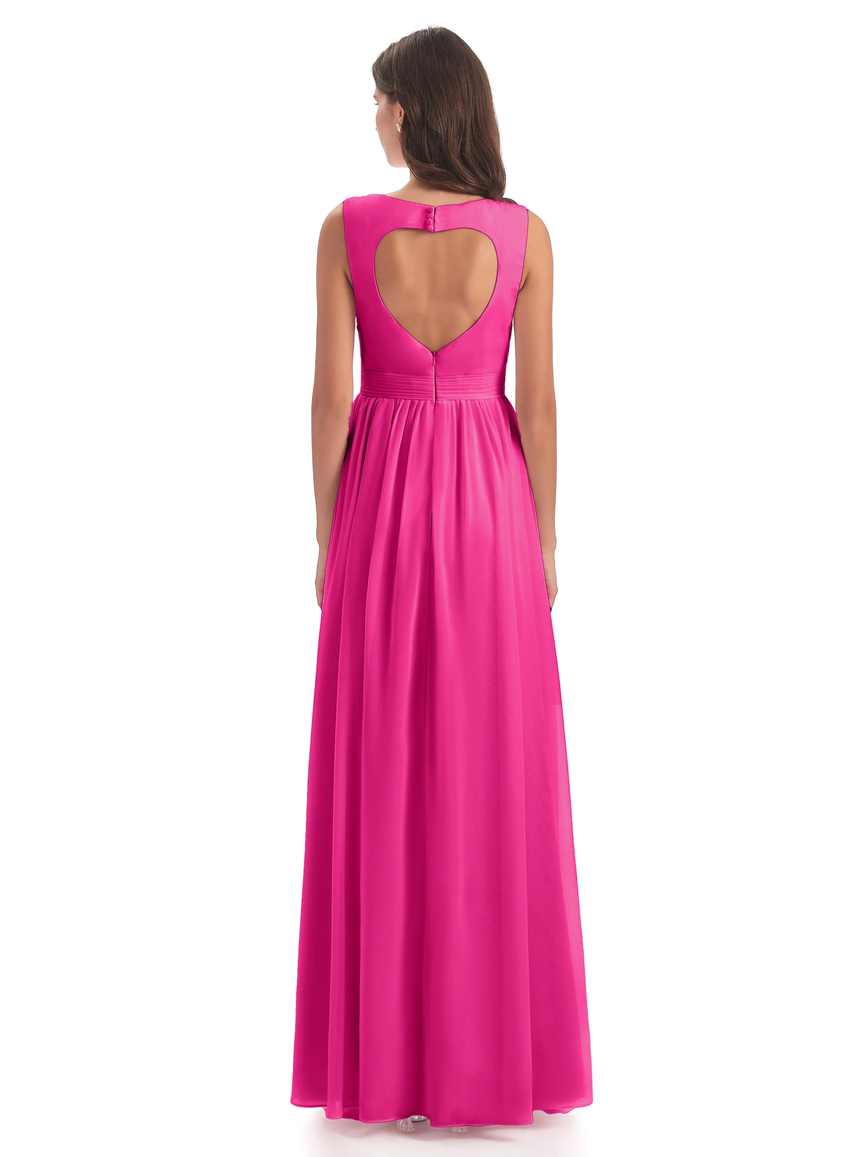 Ellie Flowy Key Hole Long Chiffon Bridesmaid Dresses