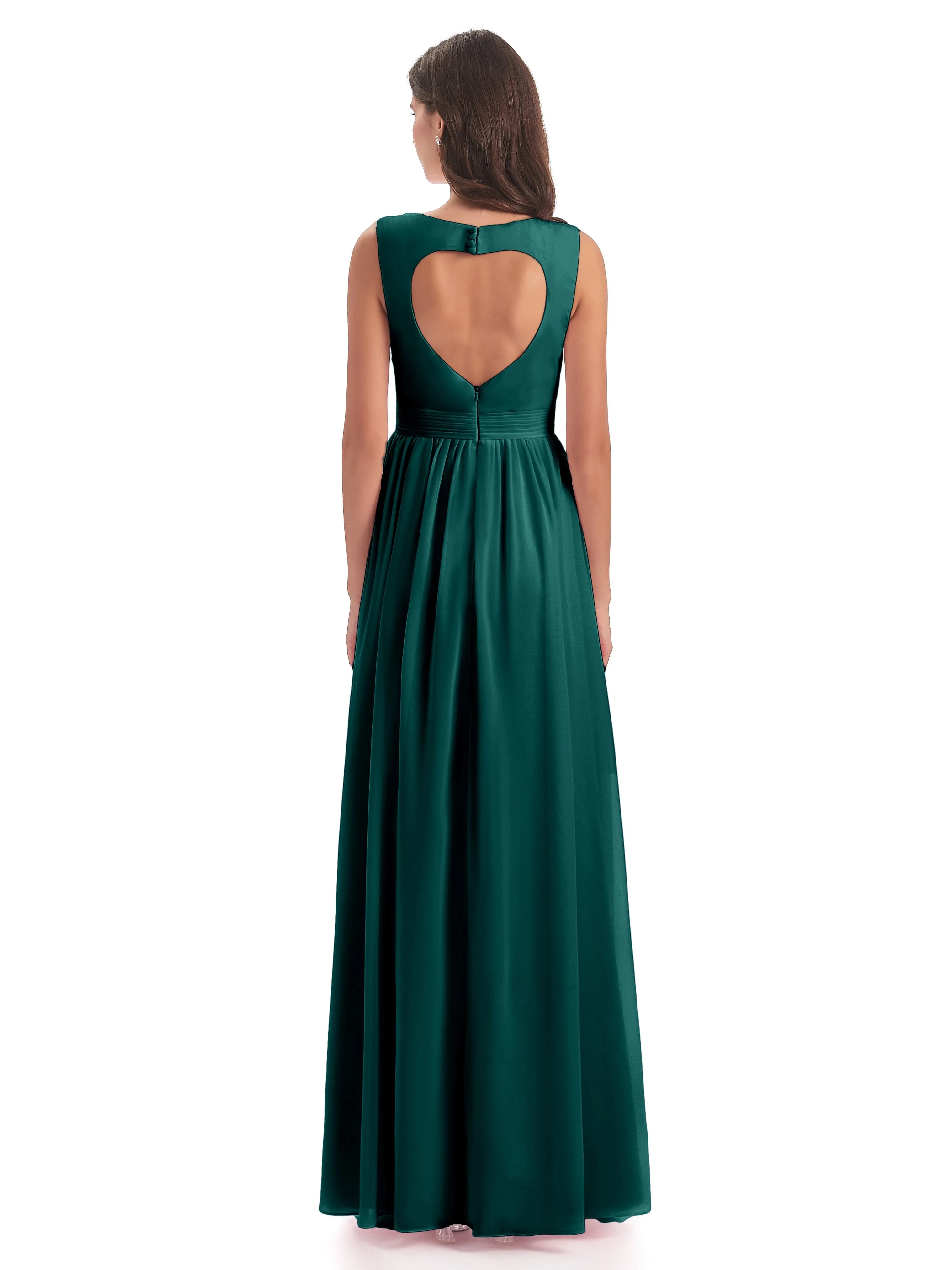 Ellie Flowy Key Hole Long Chiffon Bridesmaid Dresses