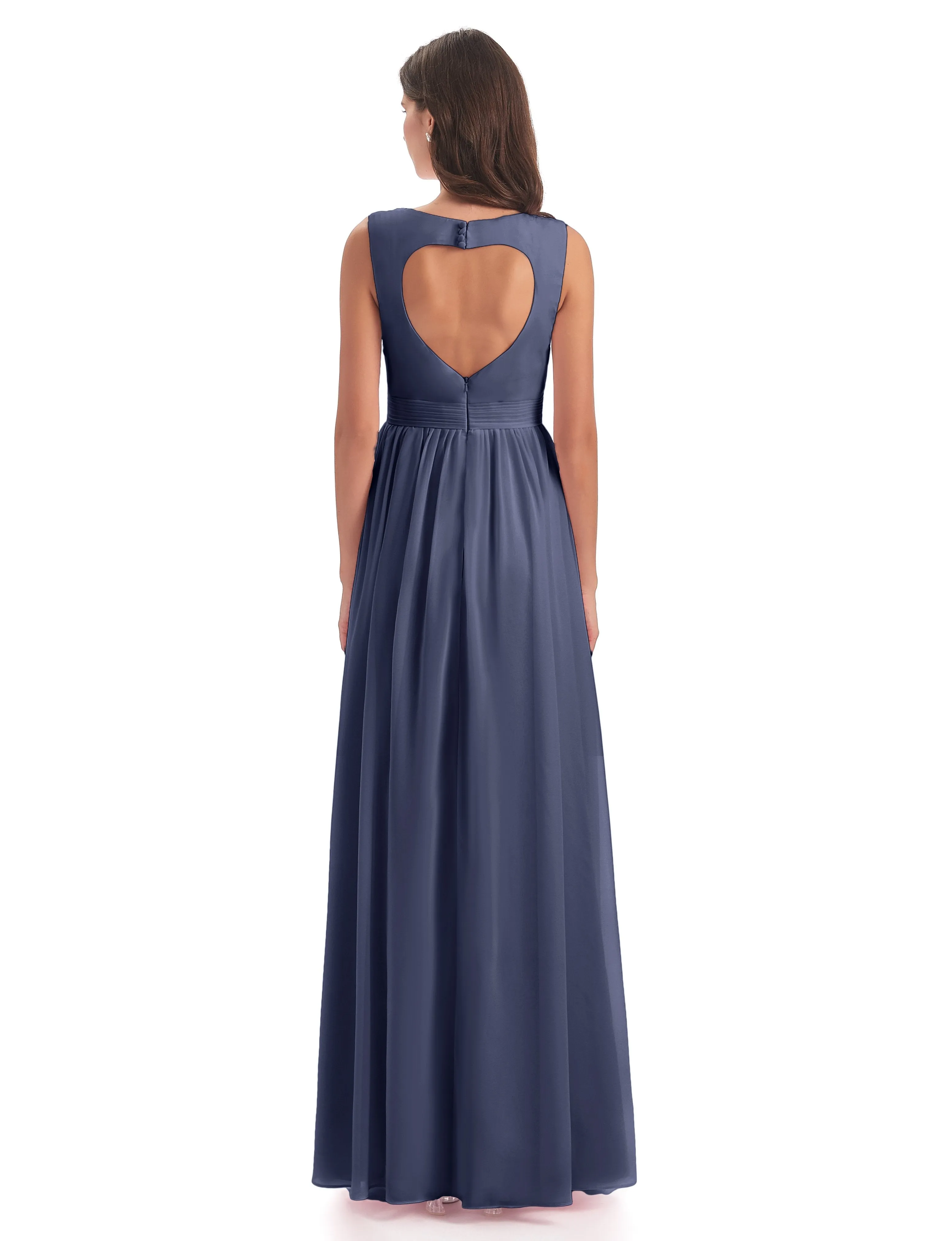 Ellie Flowy Key Hole Long Chiffon Bridesmaid Dresses