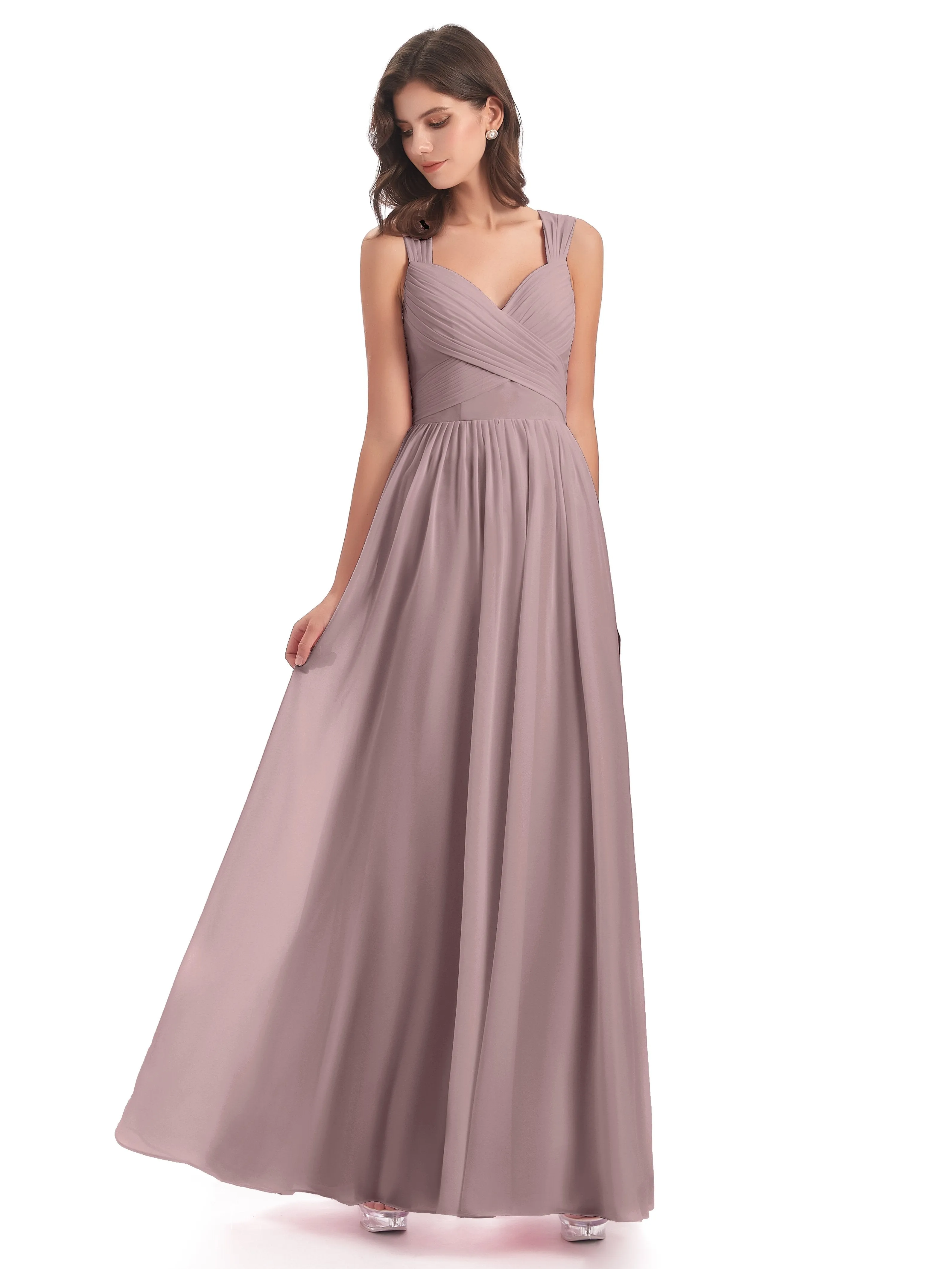 Ellie Flowy Key Hole Long Chiffon Bridesmaid Dresses