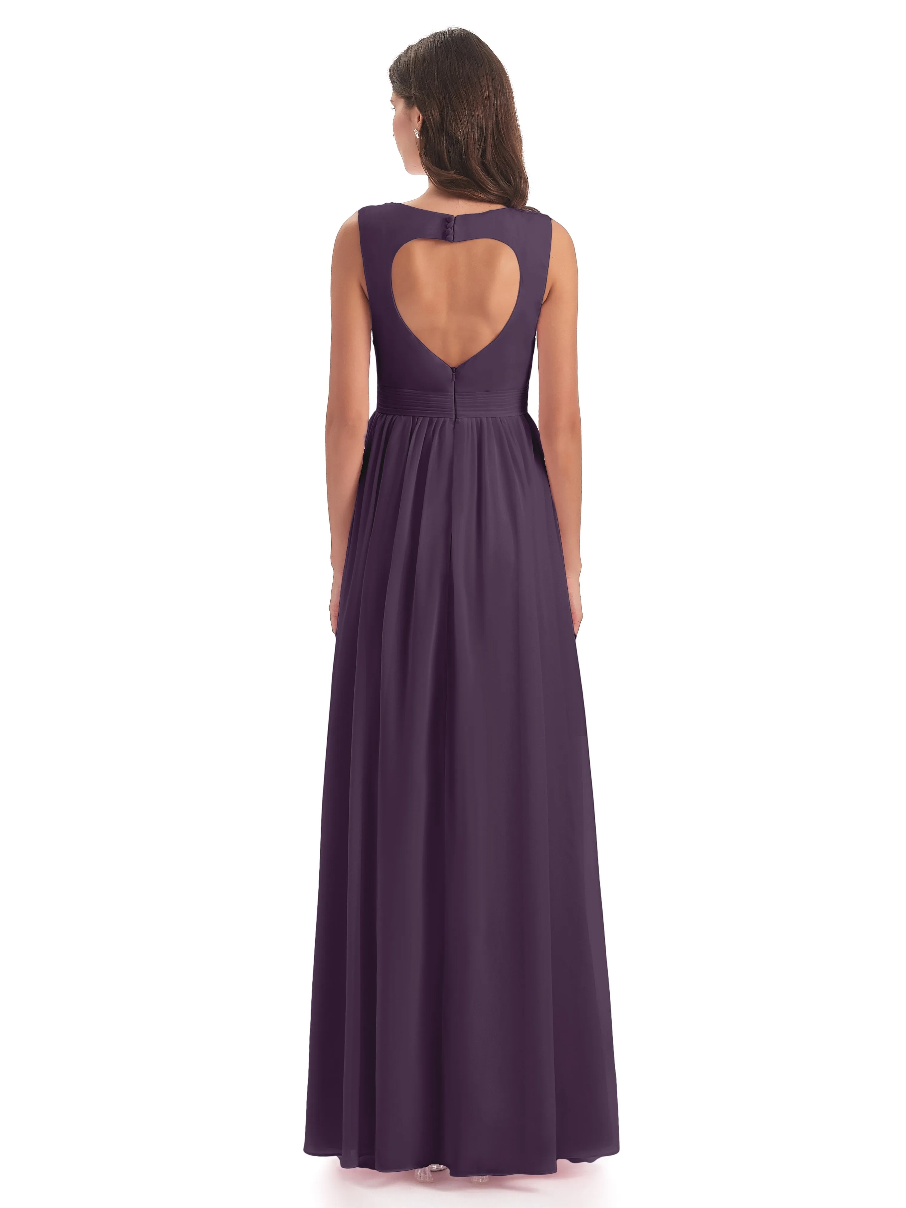 Ellie Flowy Key Hole Long Chiffon Bridesmaid Dresses