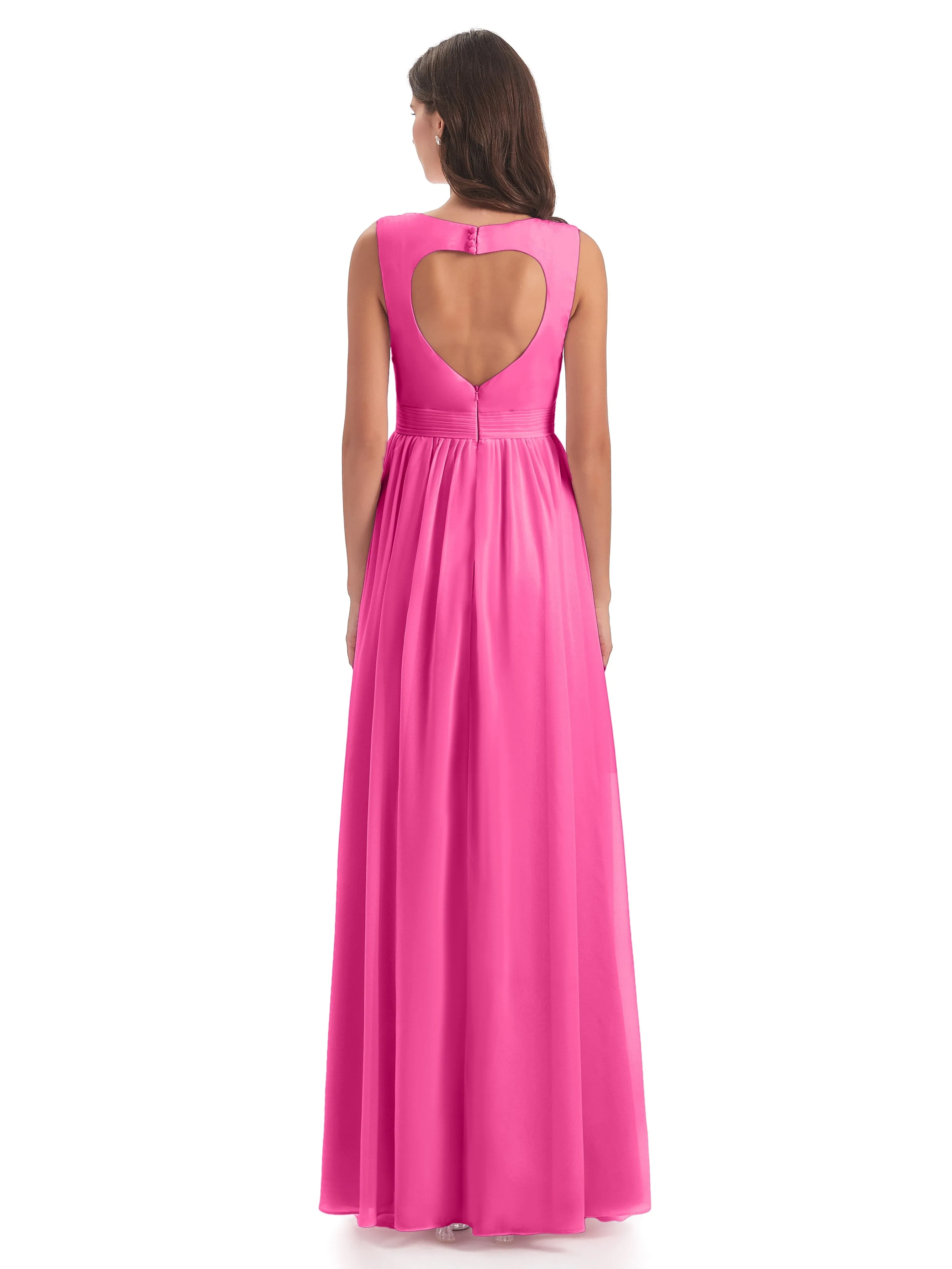Ellie Flowy Key Hole Long Chiffon Bridesmaid Dresses