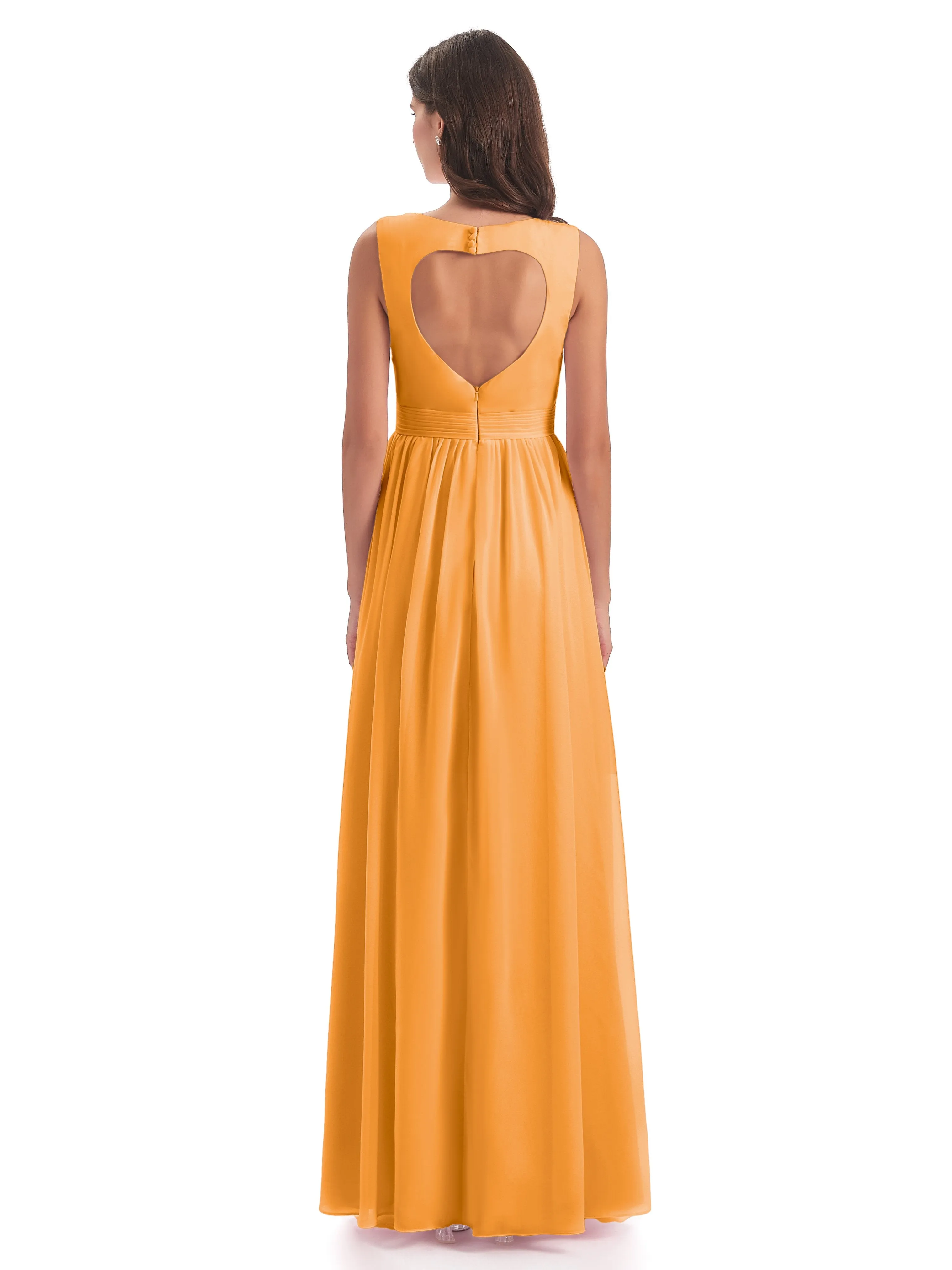 Ellie Flowy Key Hole Long Chiffon Bridesmaid Dresses