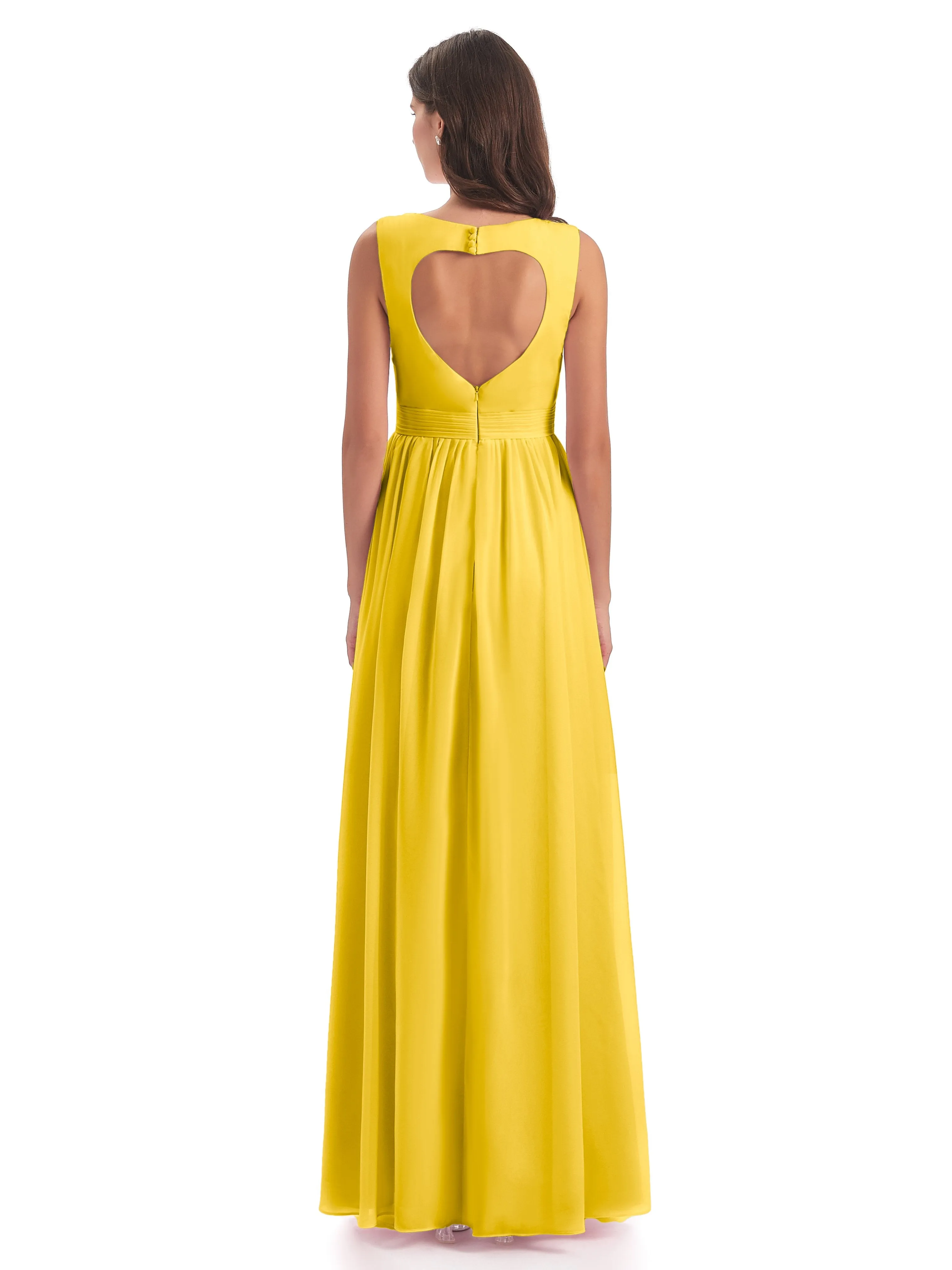 Ellie Flowy Key Hole Long Chiffon Bridesmaid Dresses