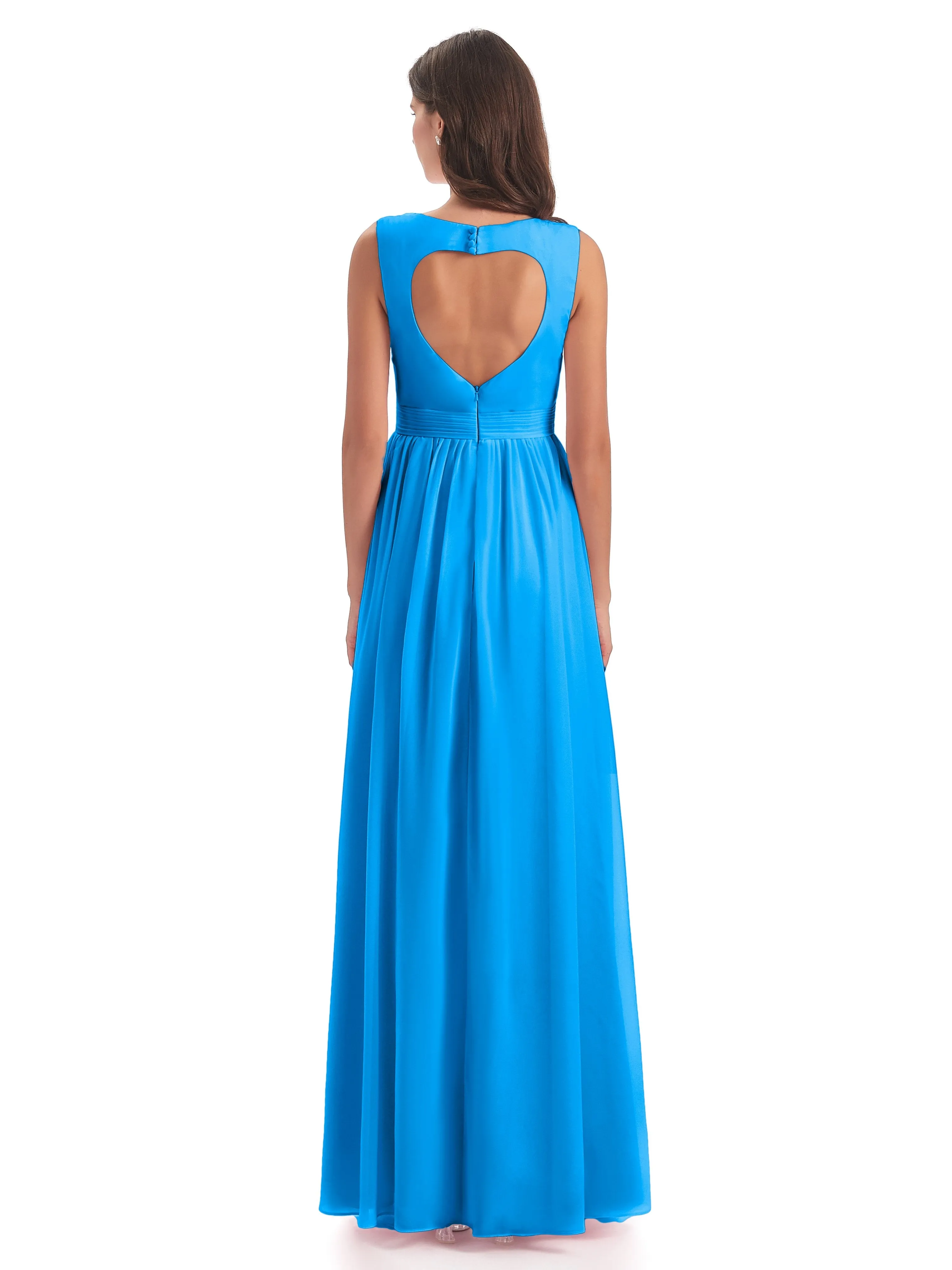 Ellie Flowy Key Hole Long Chiffon Bridesmaid Dresses