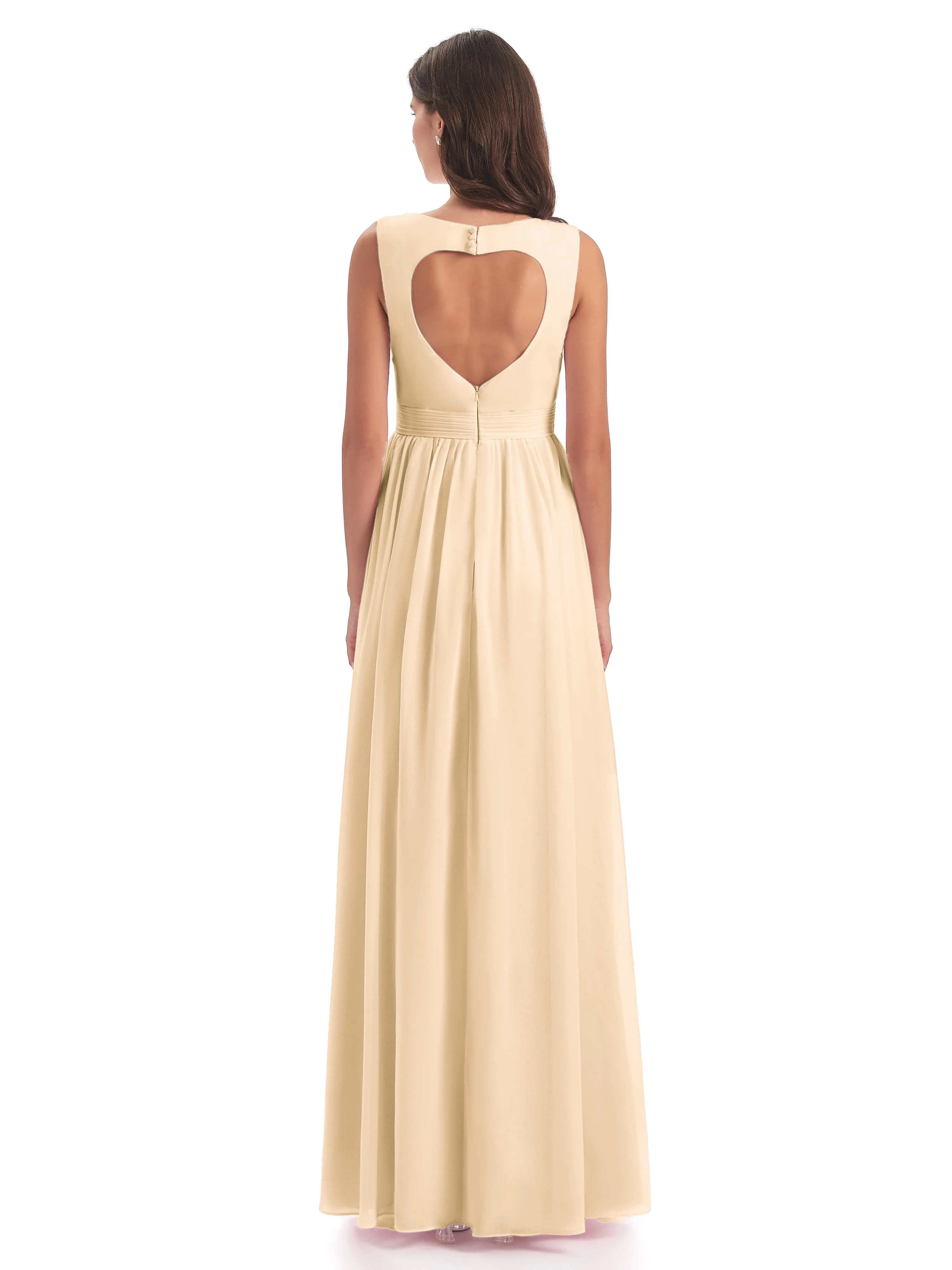 Ellie Flowy Key Hole Long Chiffon Bridesmaid Dresses