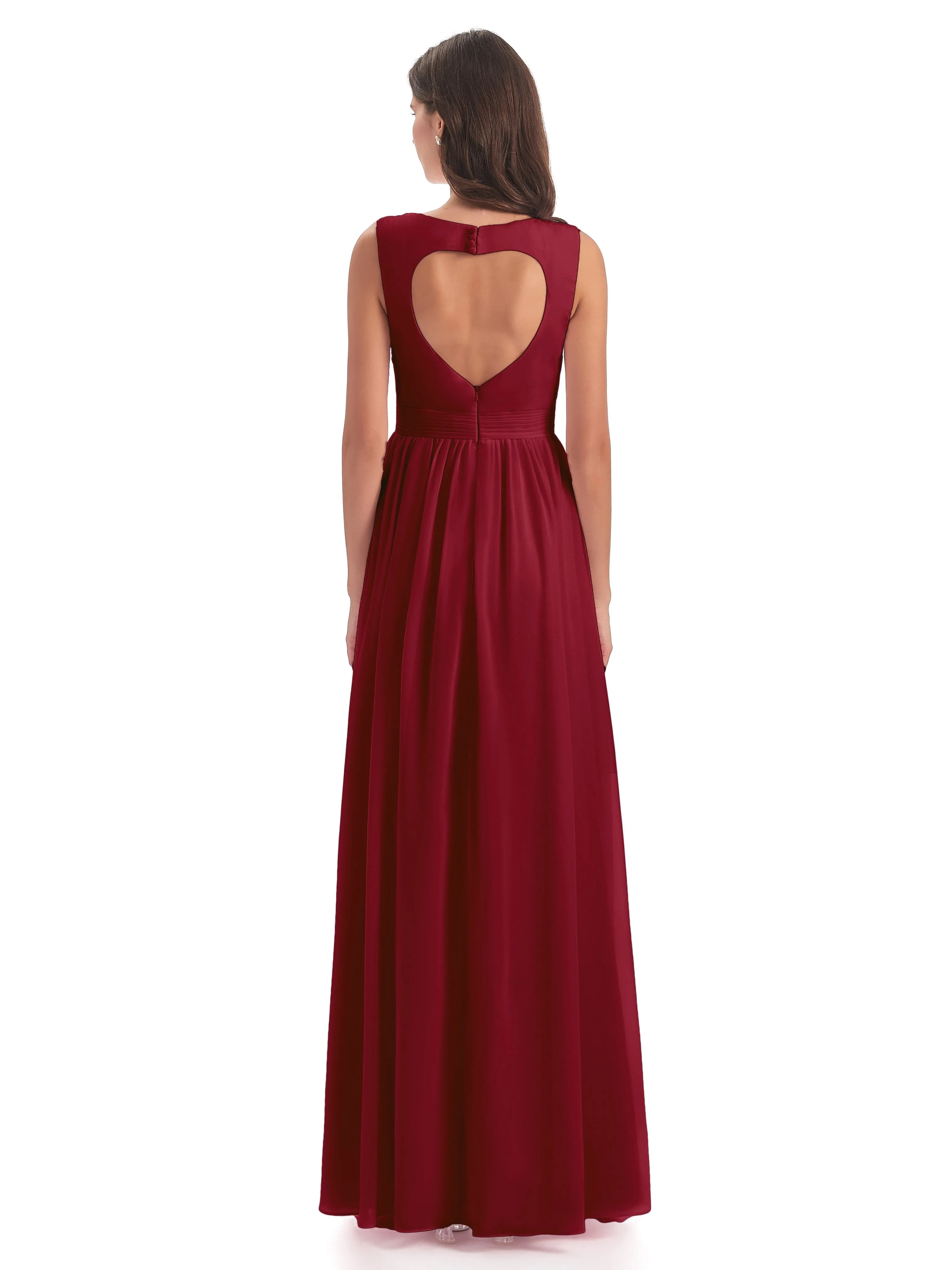 Ellie Flowy Key Hole Long Chiffon Bridesmaid Dresses