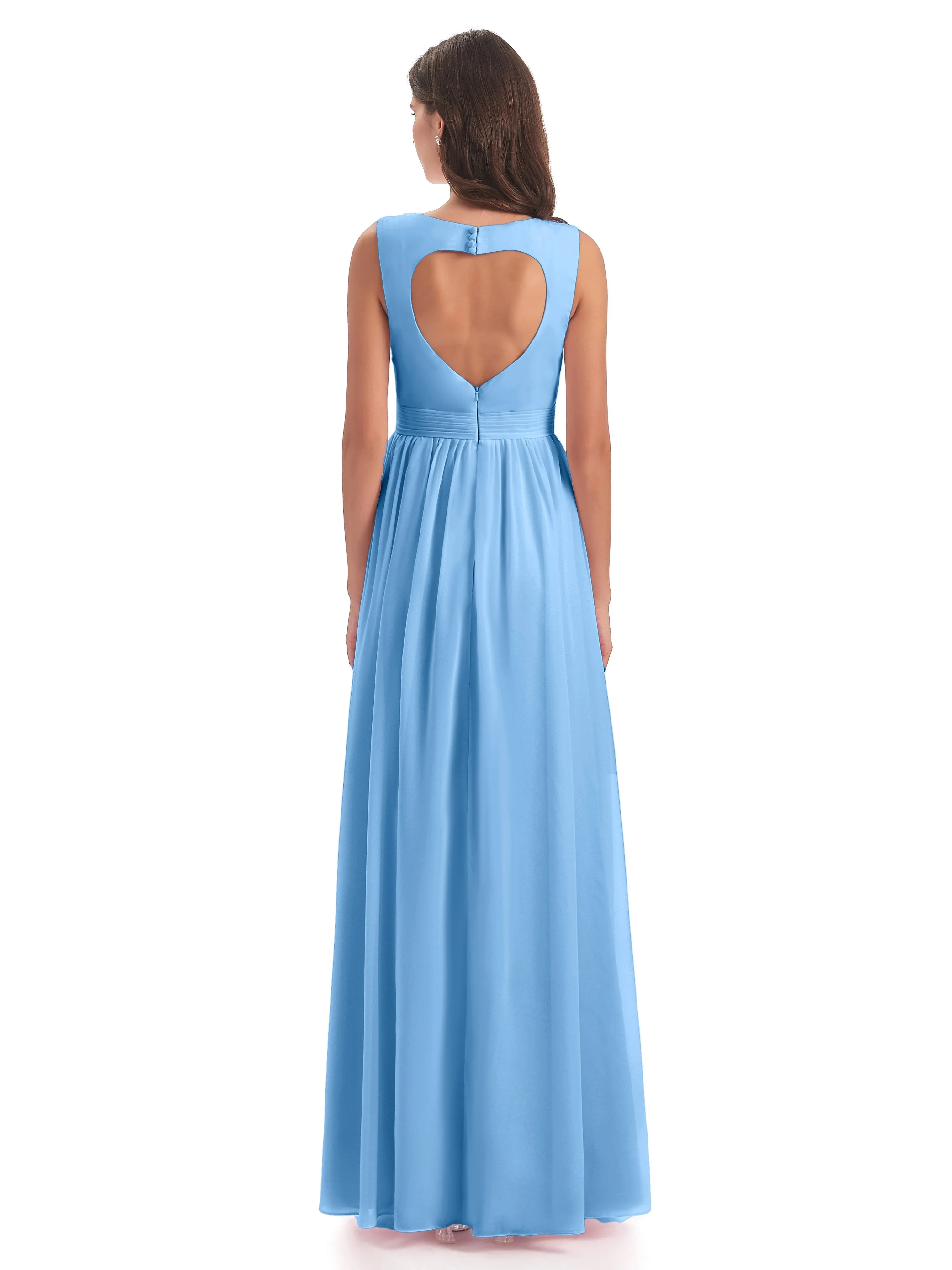 Ellie Flowy Key Hole Long Chiffon Bridesmaid Dresses