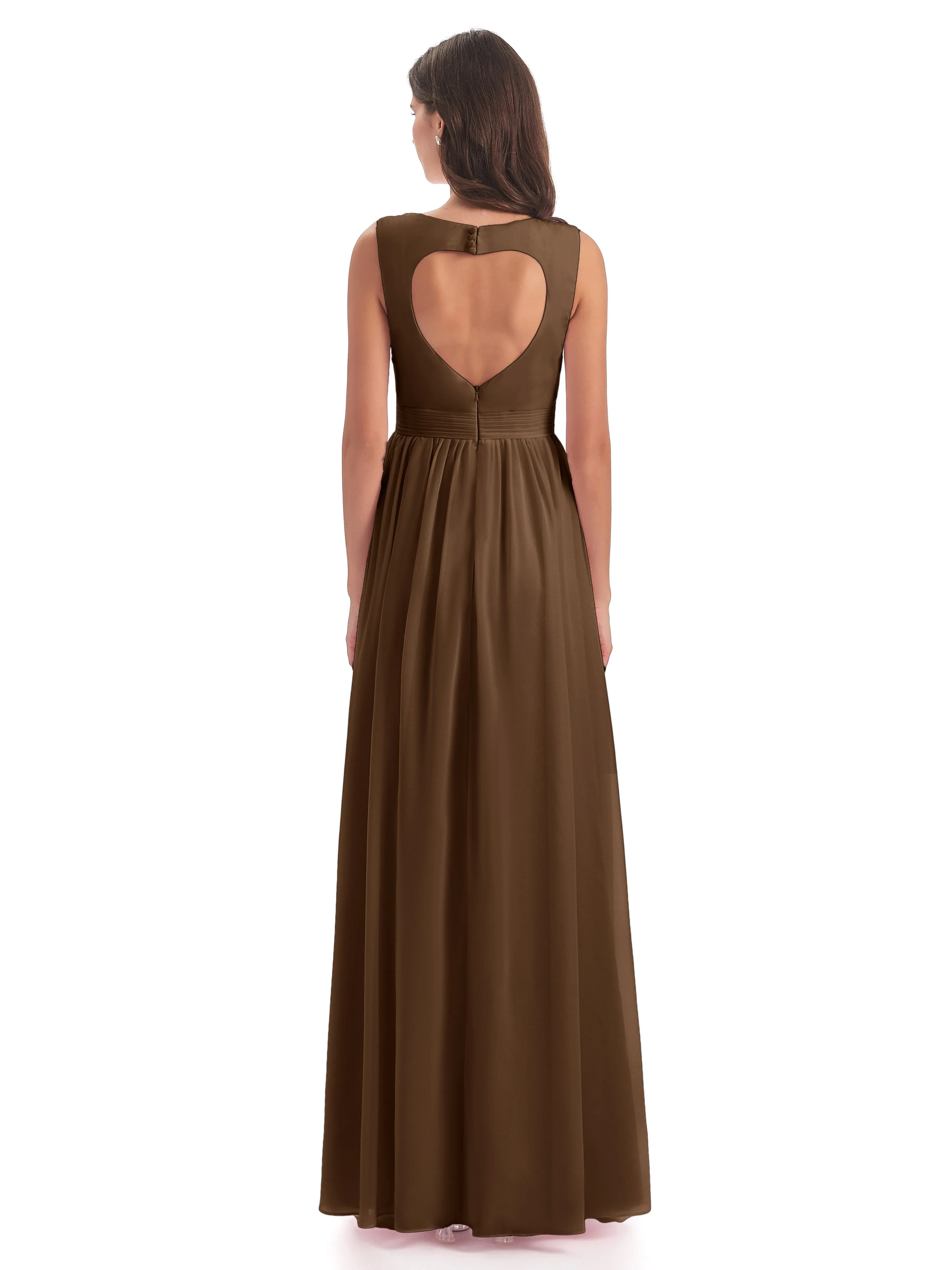 Ellie Flowy Key Hole Long Chiffon Bridesmaid Dresses