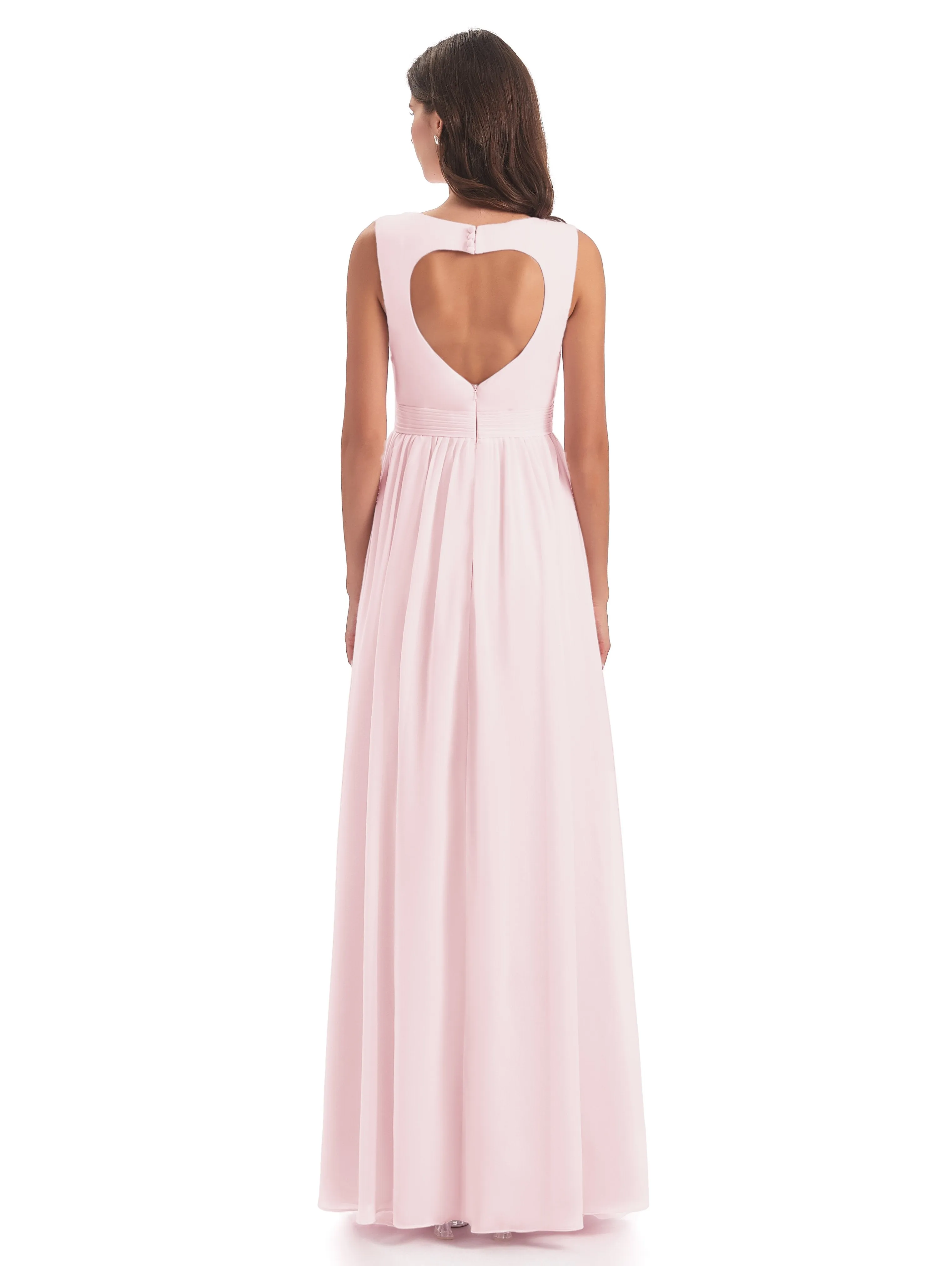 Ellie Flowy Key Hole Long Chiffon Bridesmaid Dresses