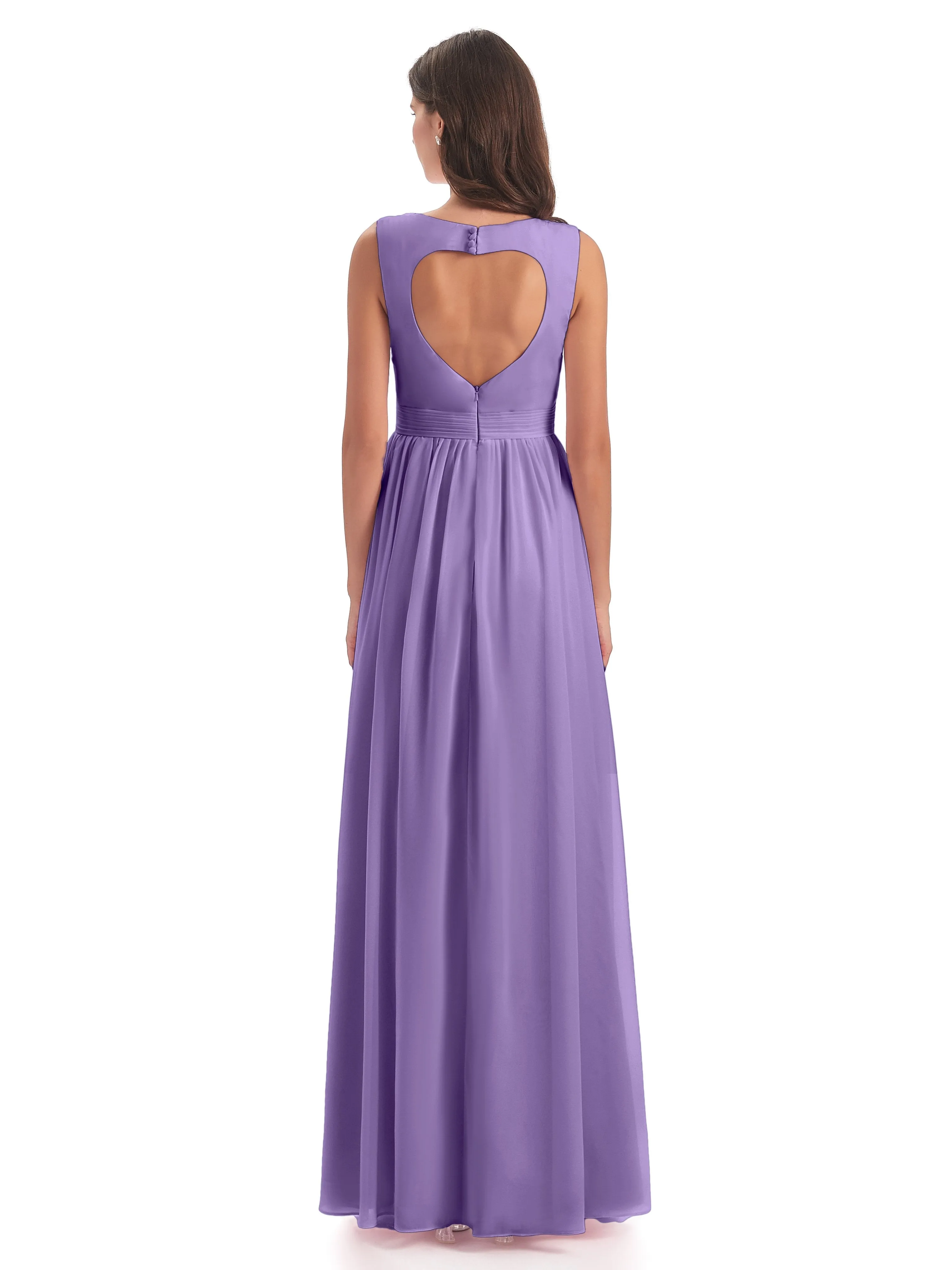Ellie Flowy Key Hole Long Chiffon Bridesmaid Dresses