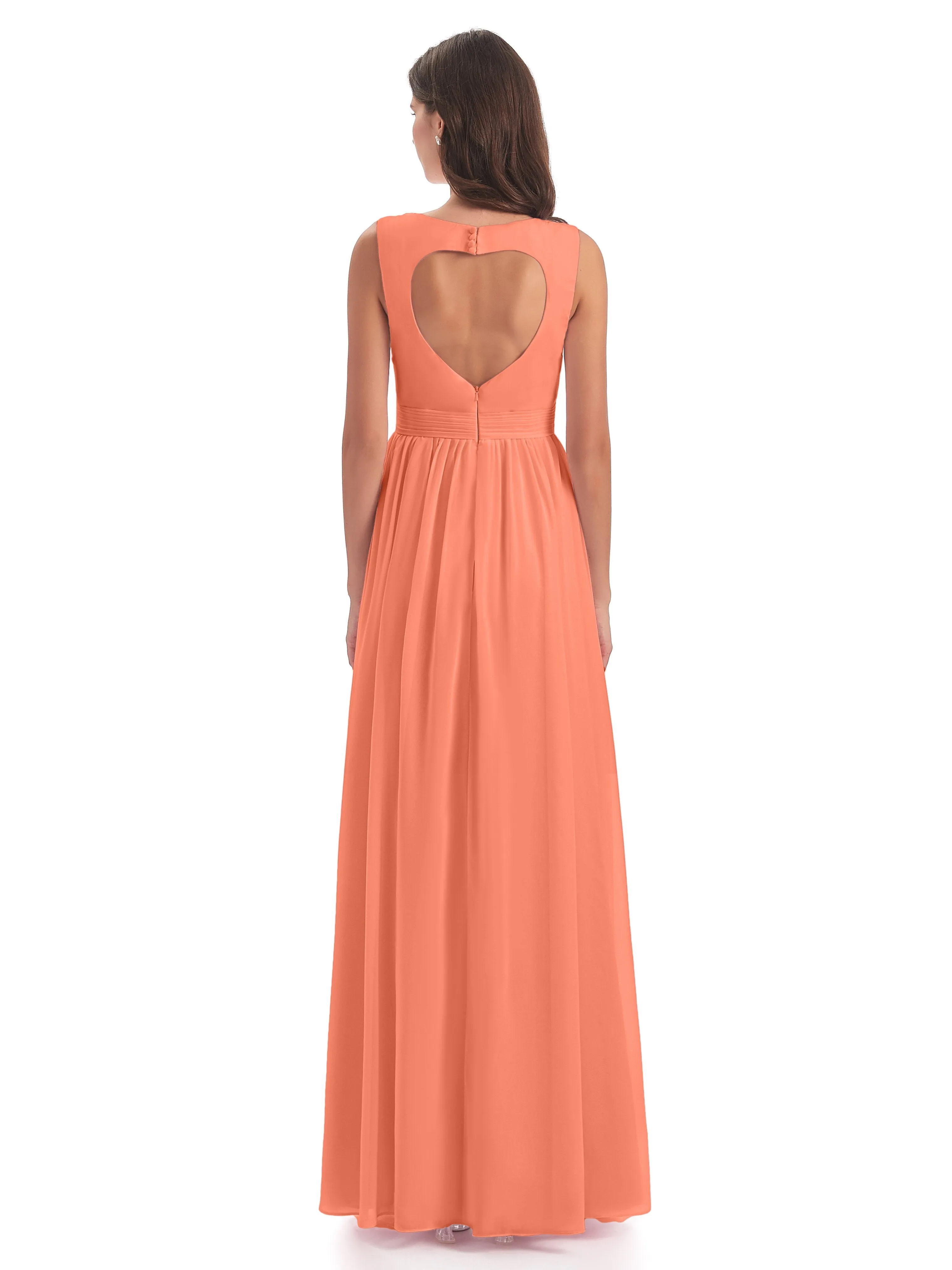 Ellie Flowy Key Hole Long Chiffon Bridesmaid Dresses