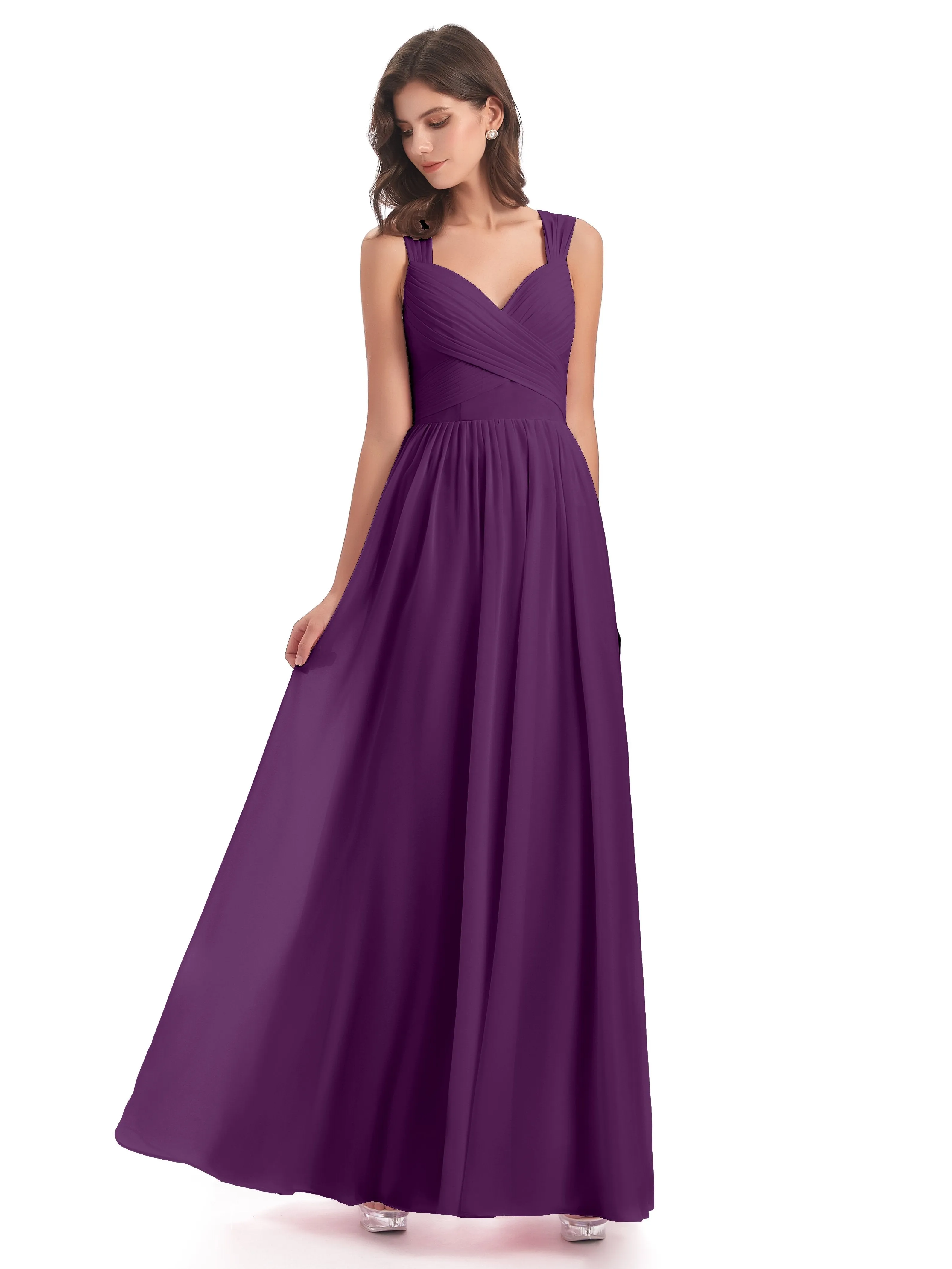 Ellie Flowy Key Hole Long Chiffon Bridesmaid Dresses