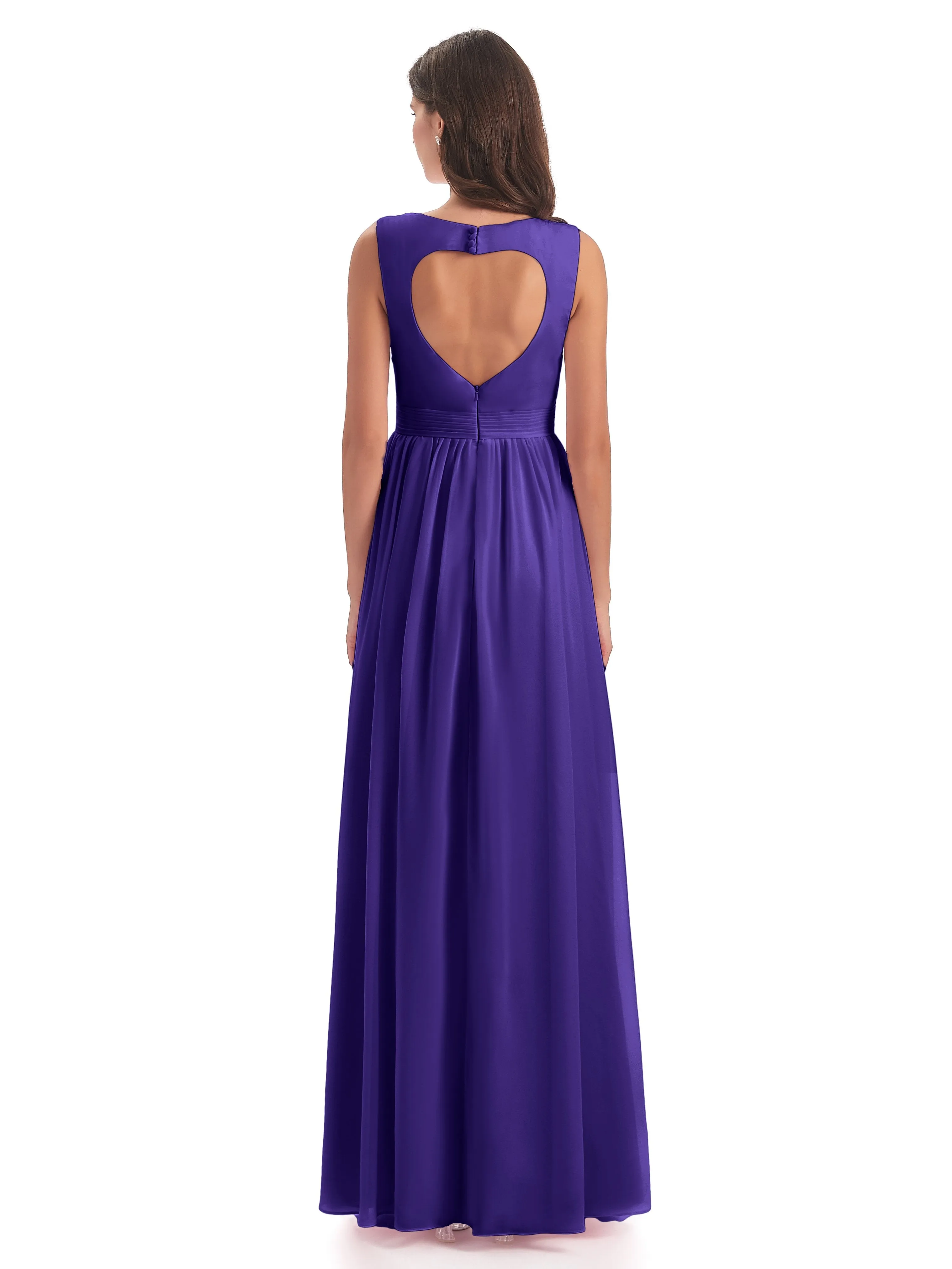Ellie Flowy Key Hole Long Chiffon Bridesmaid Dresses