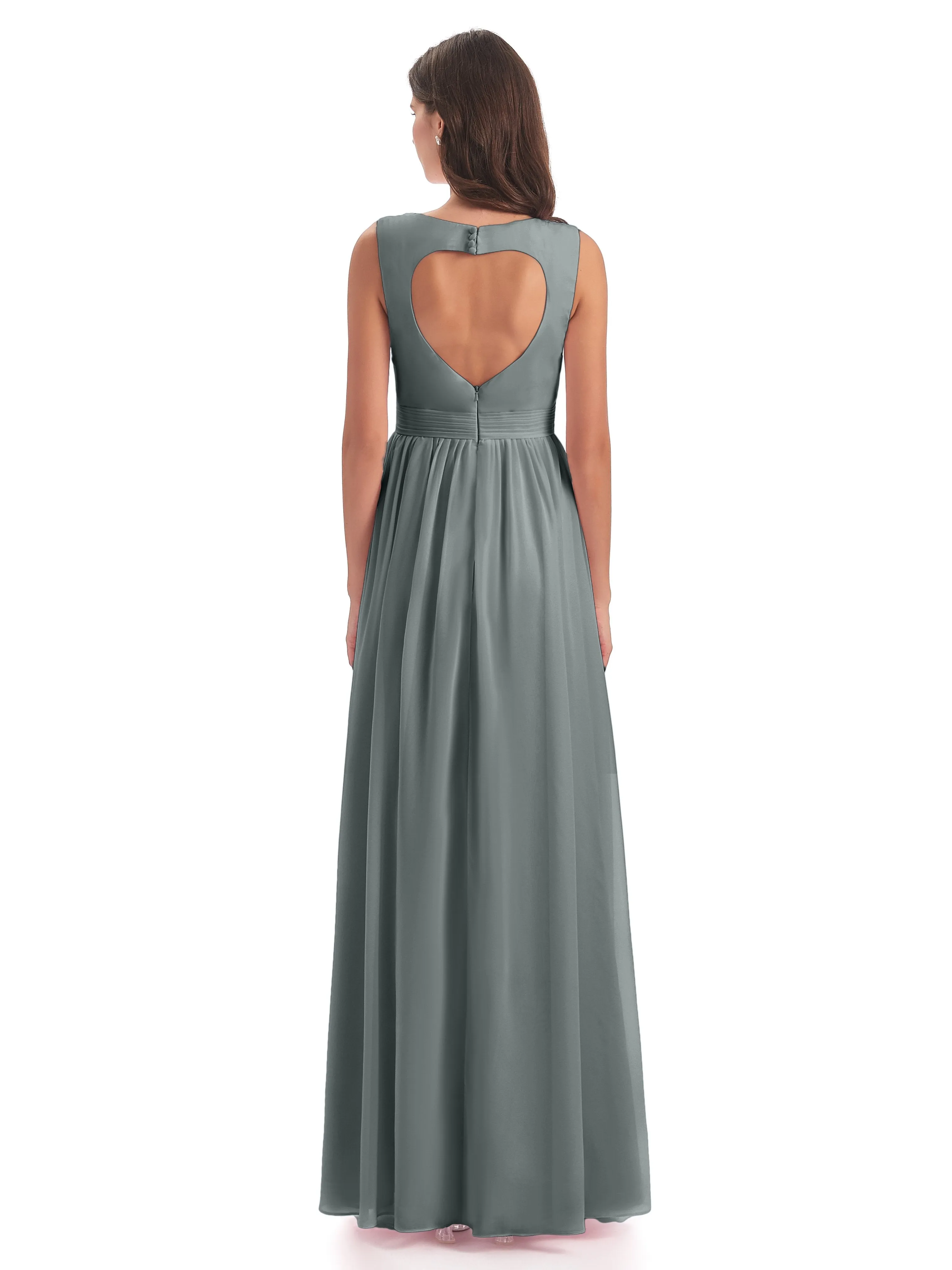 Ellie Flowy Key Hole Long Chiffon Bridesmaid Dresses