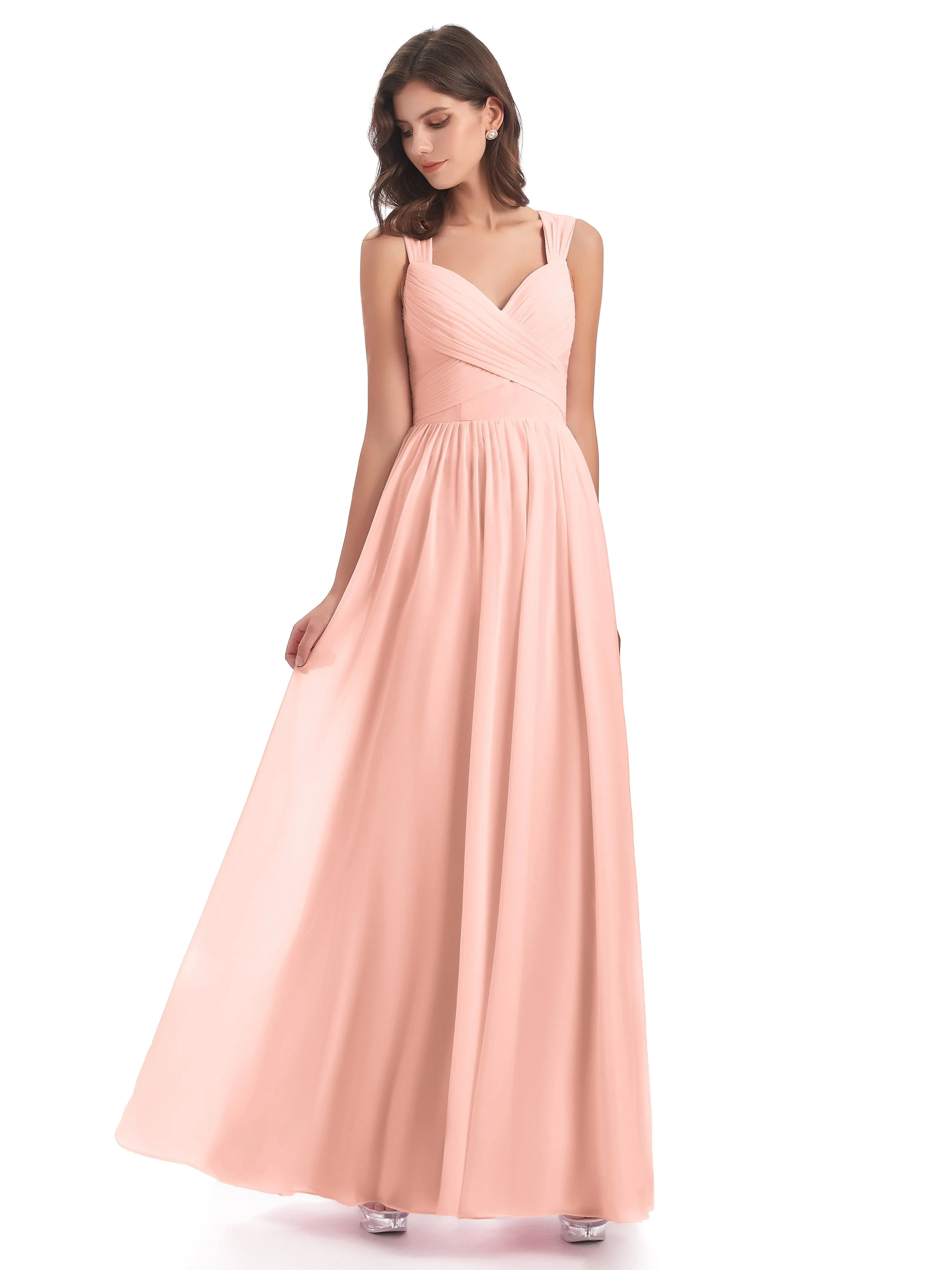 Ellie Flowy Key Hole Long Chiffon Bridesmaid Dresses