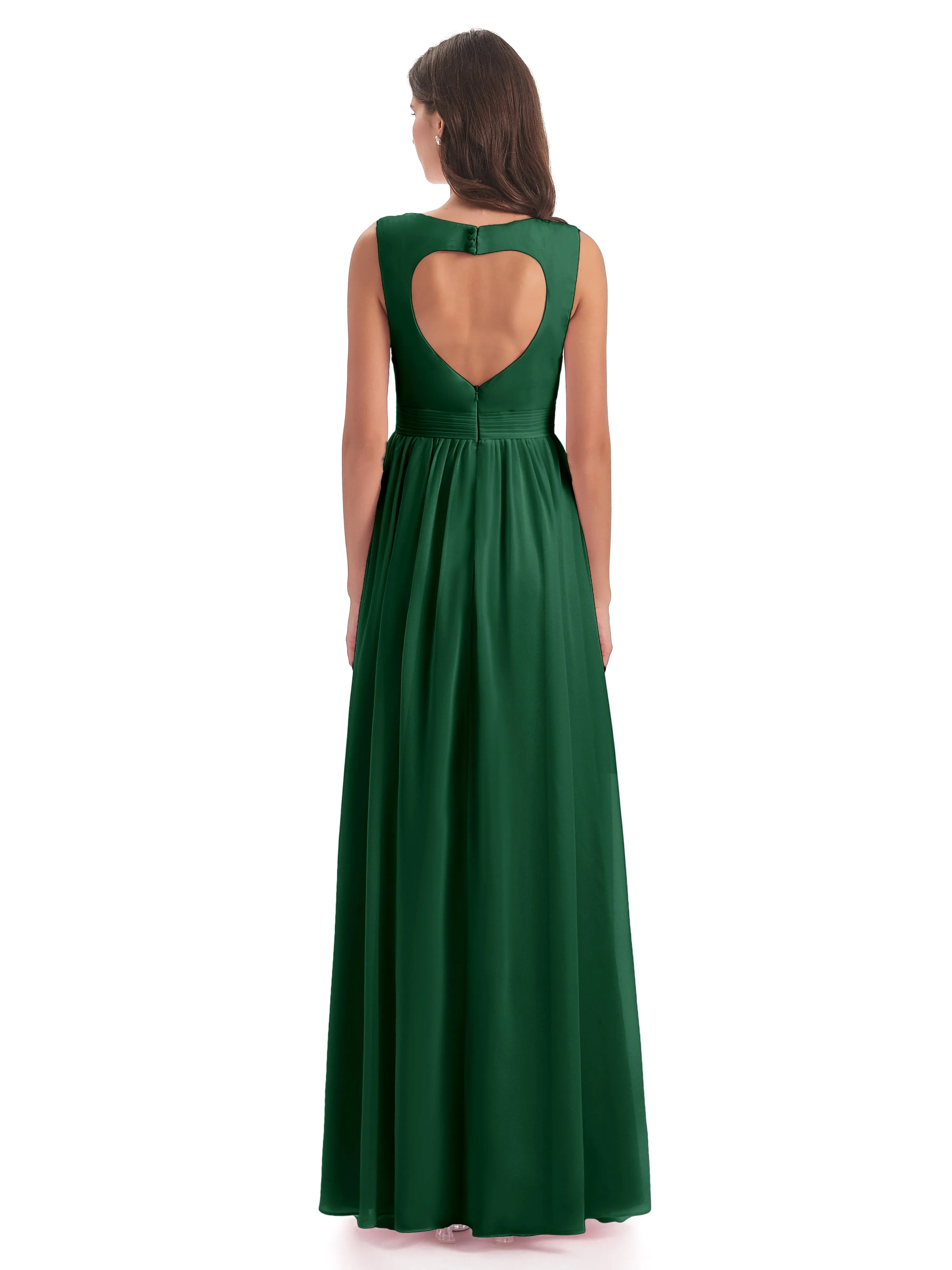 Ellie Flowy Key Hole Long Chiffon Bridesmaid Dresses