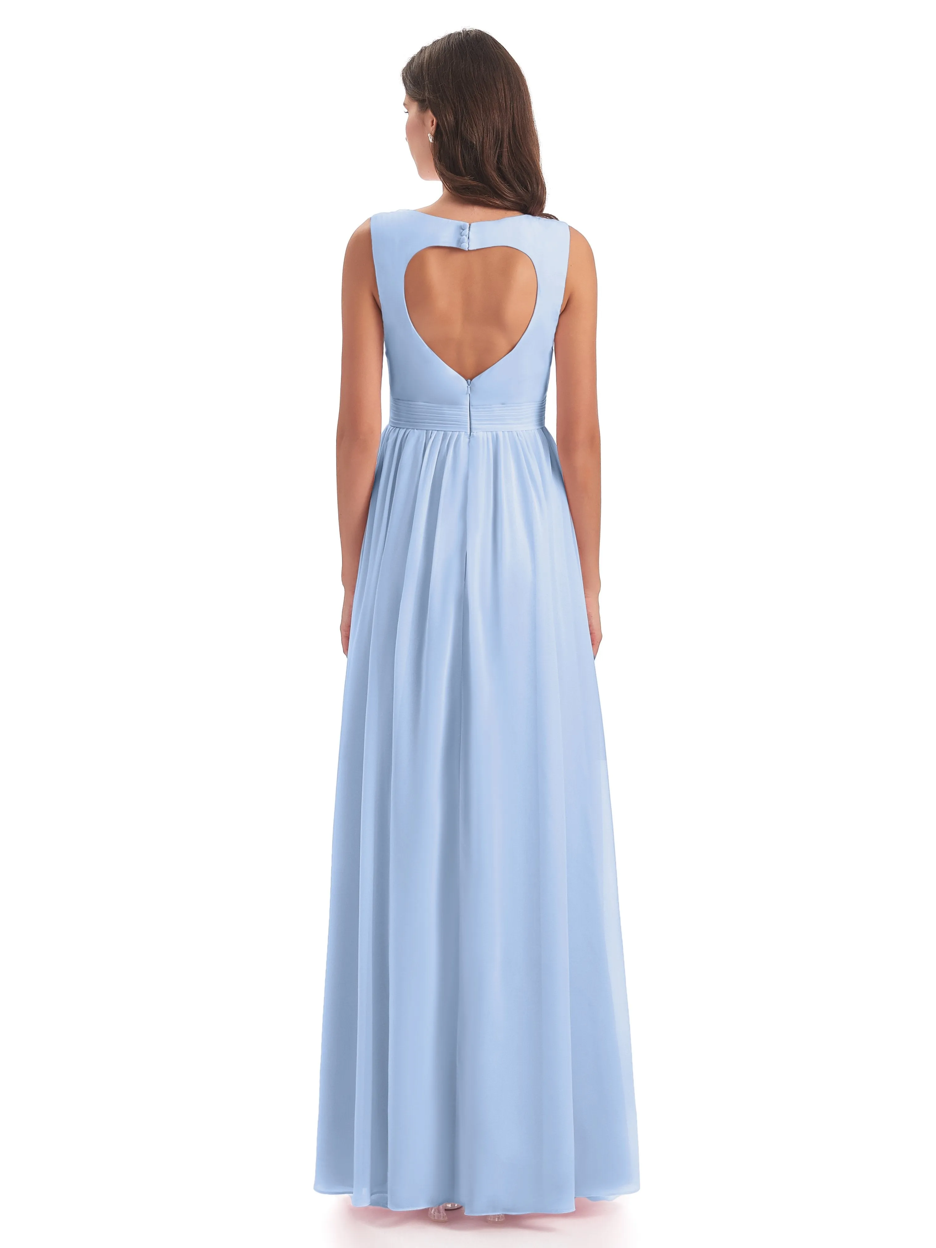 Ellie Flowy Key Hole Long Chiffon Bridesmaid Dresses