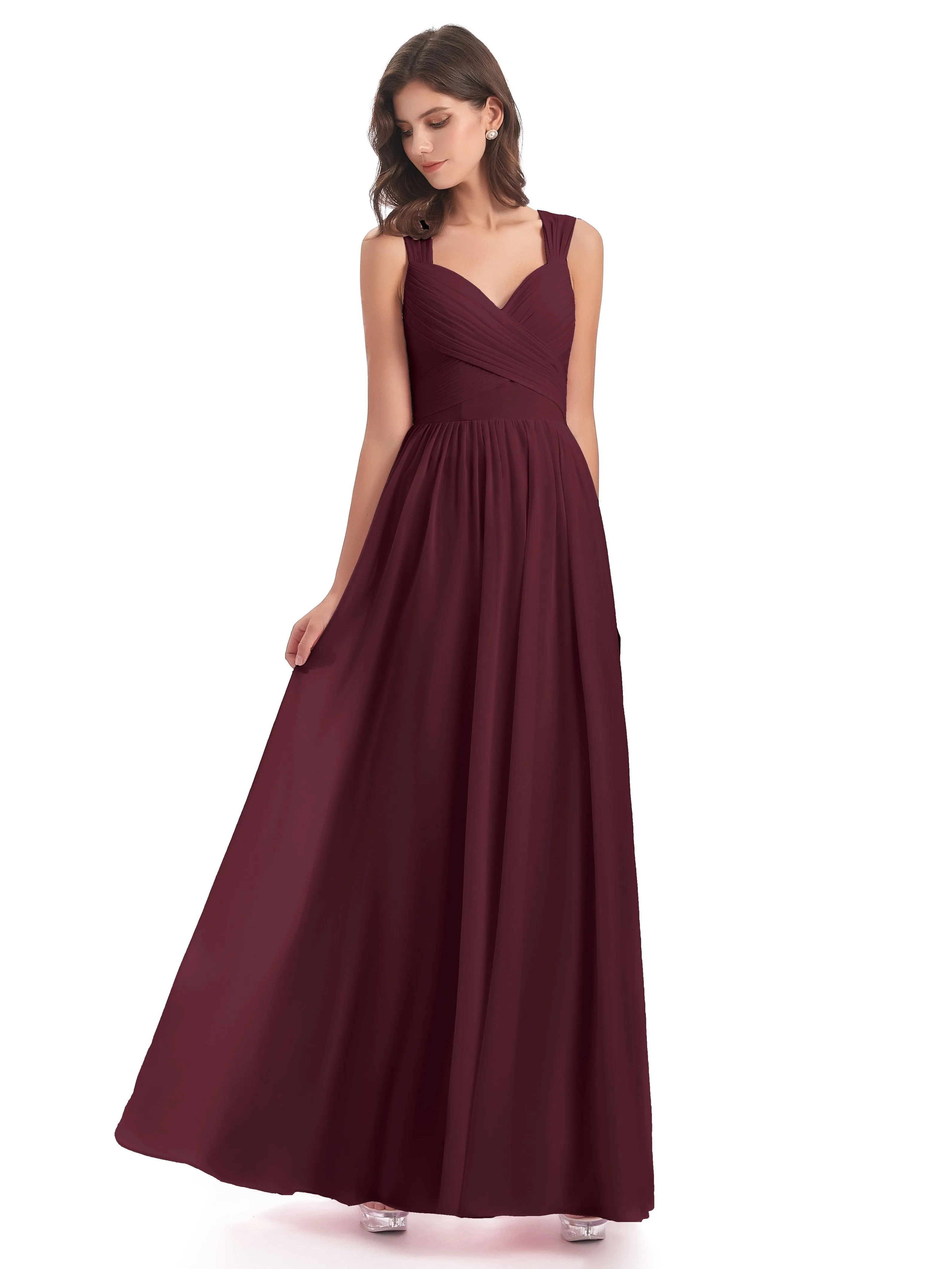Ellie Flowy Key Hole Long Chiffon Bridesmaid Dresses