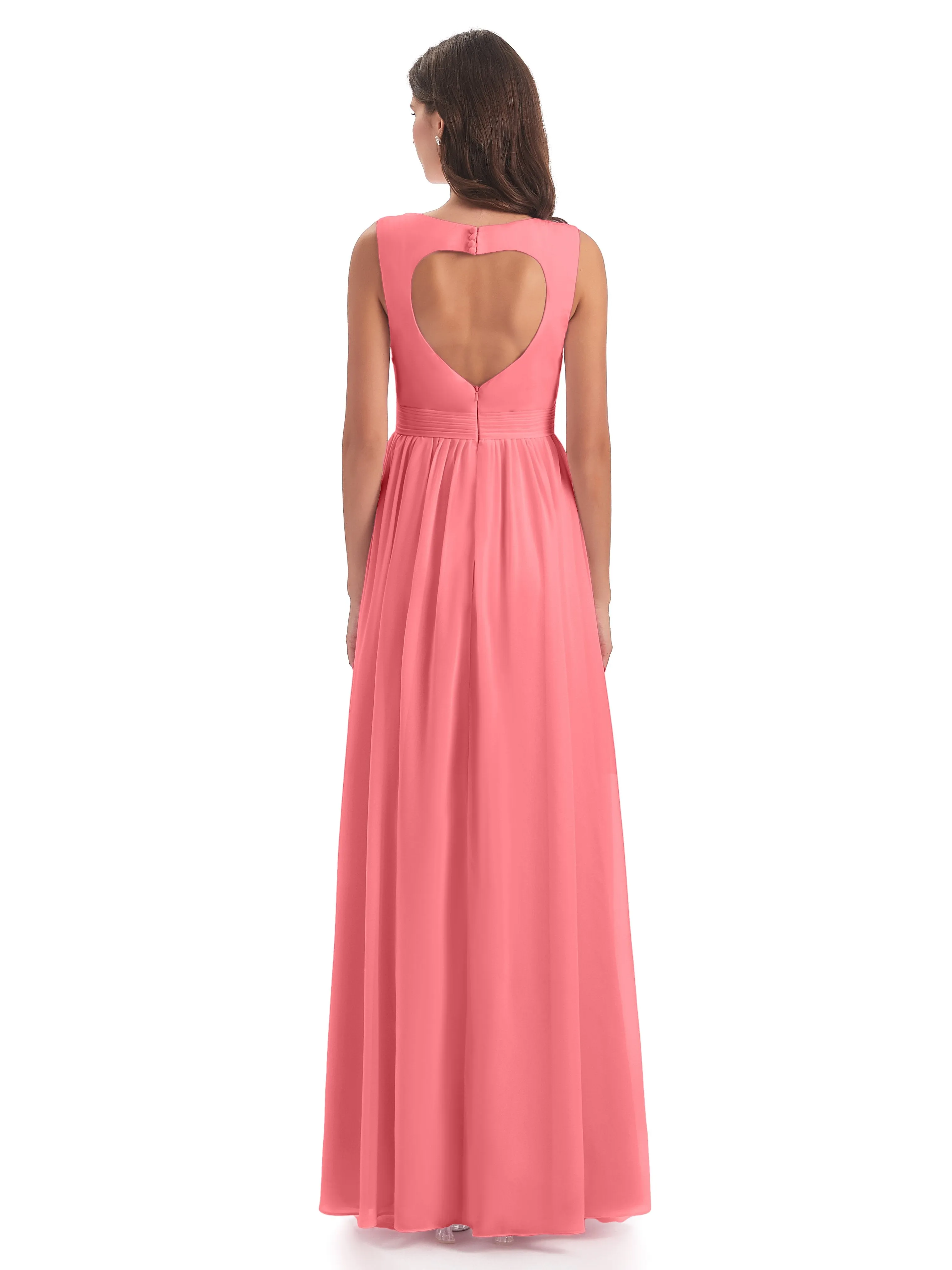 Ellie Flowy Key Hole Long Chiffon Bridesmaid Dresses