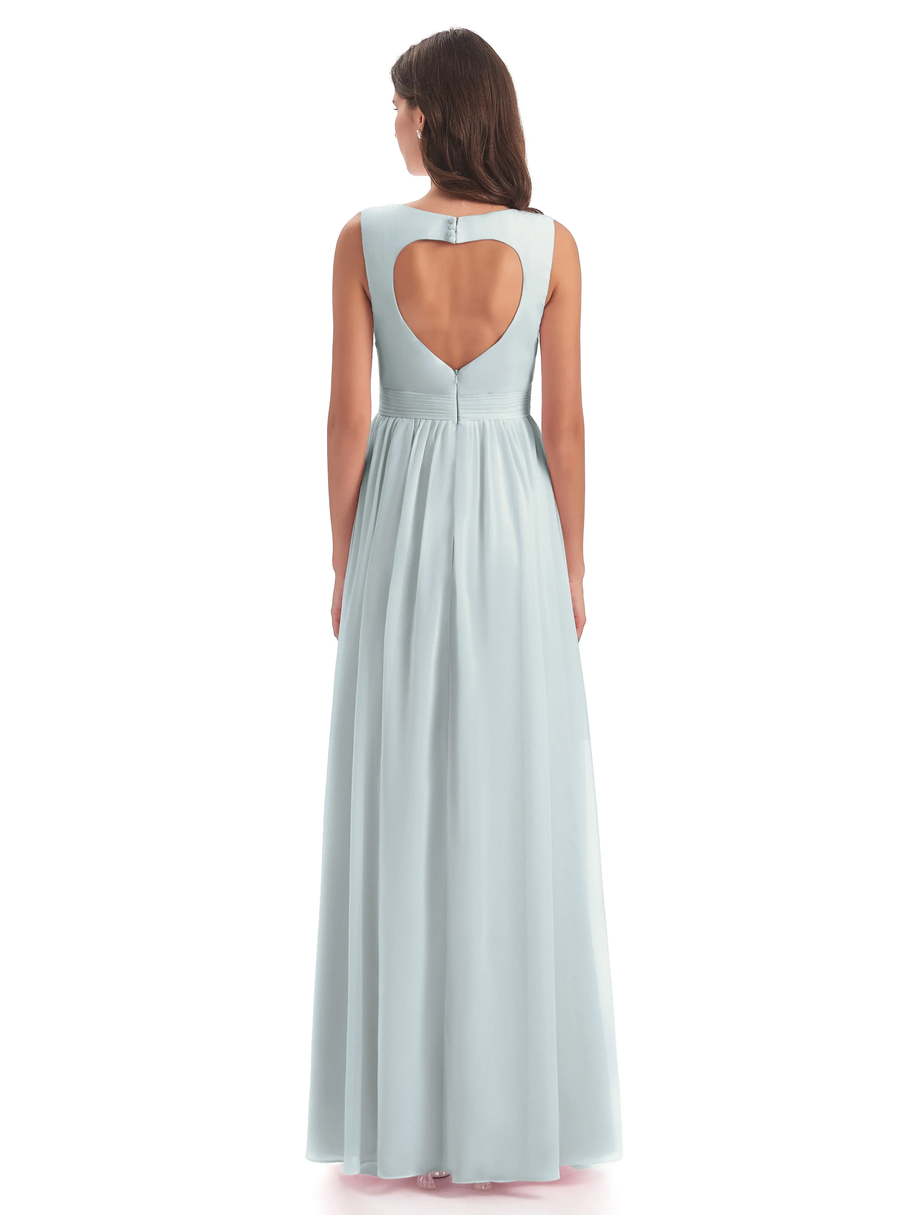 Ellie Flowy Key Hole Long Chiffon Bridesmaid Dresses