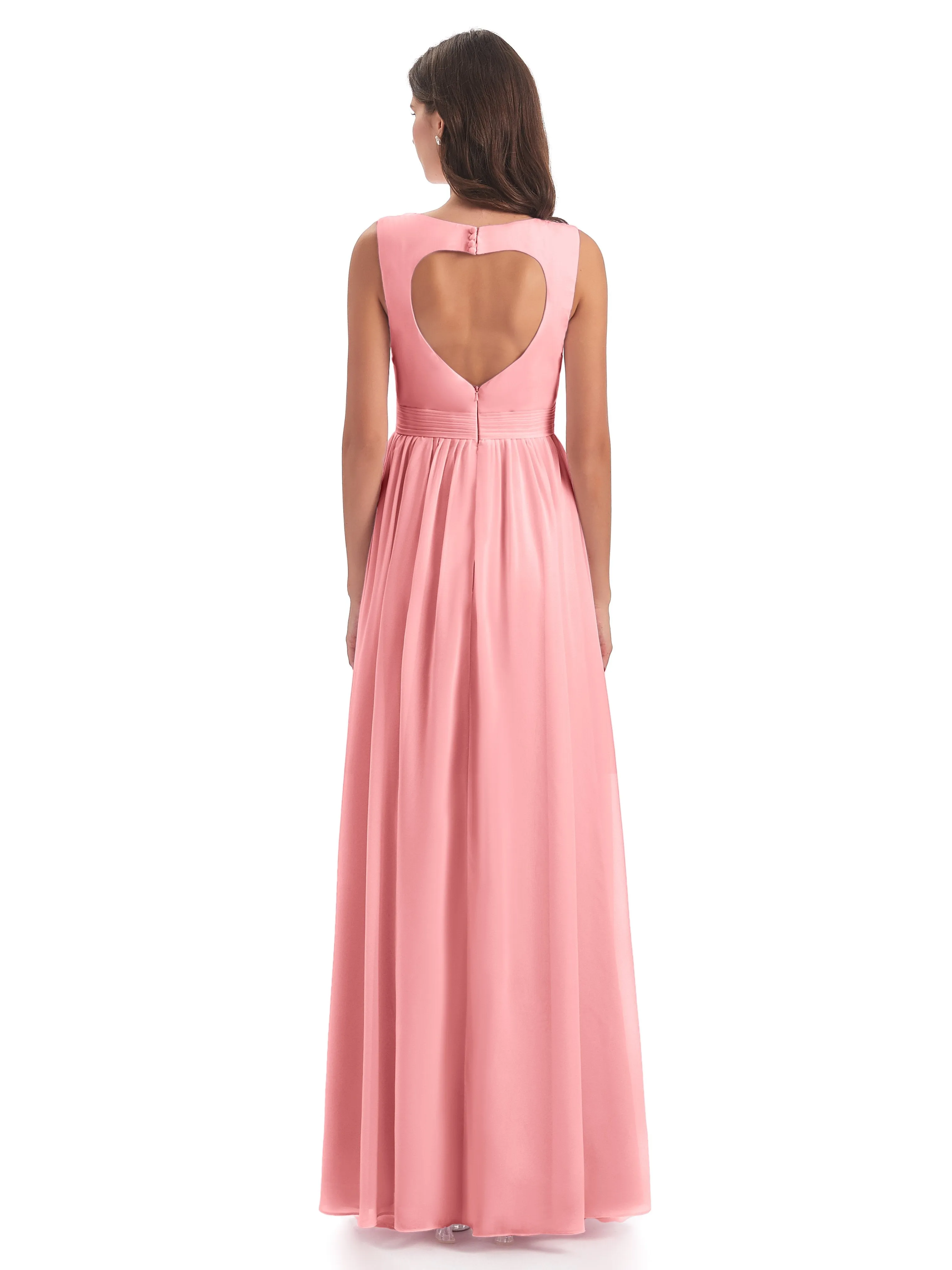 Ellie Flowy Key Hole Long Chiffon Bridesmaid Dresses