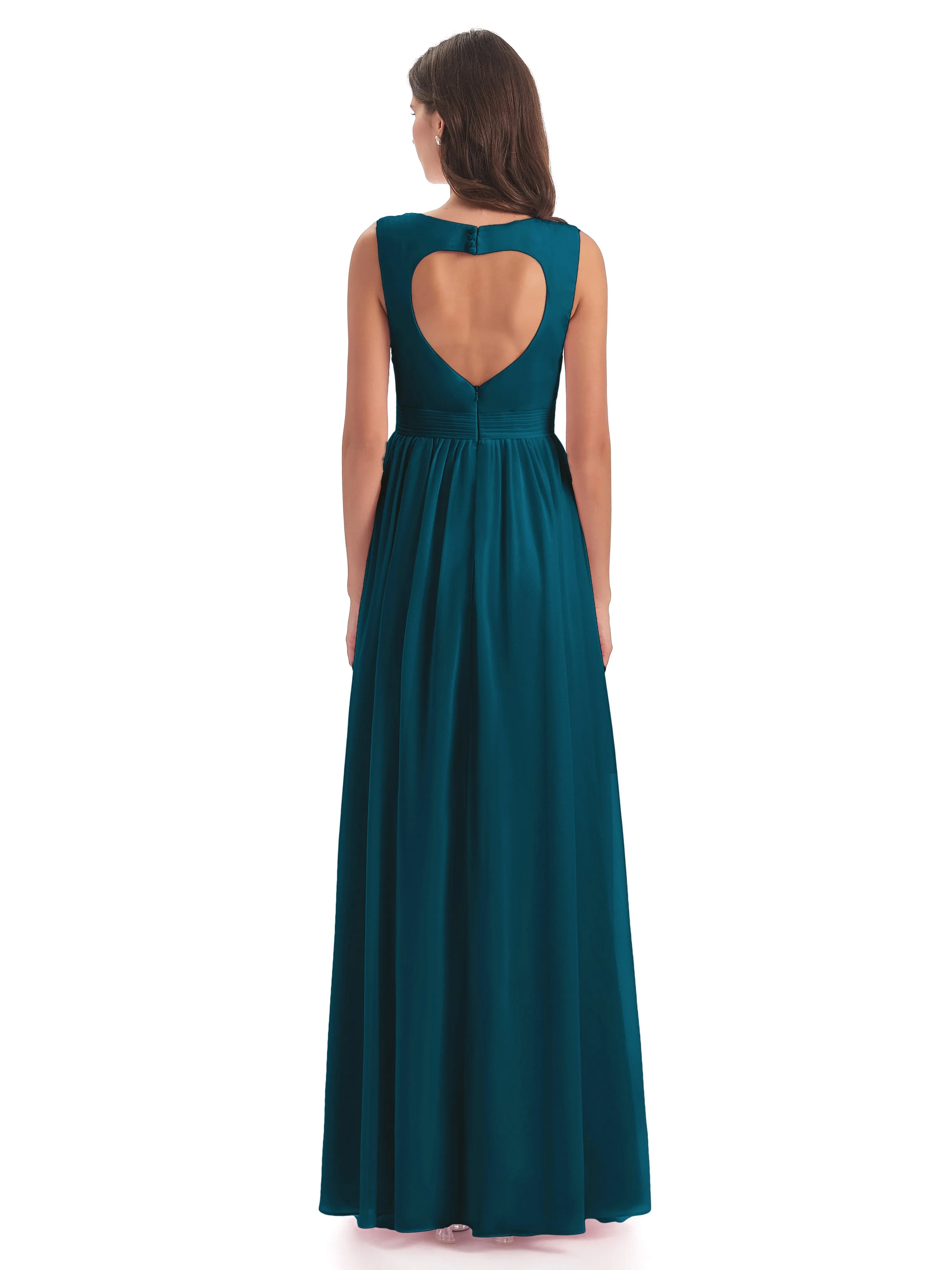 Ellie Flowy Key Hole Long Chiffon Bridesmaid Dresses