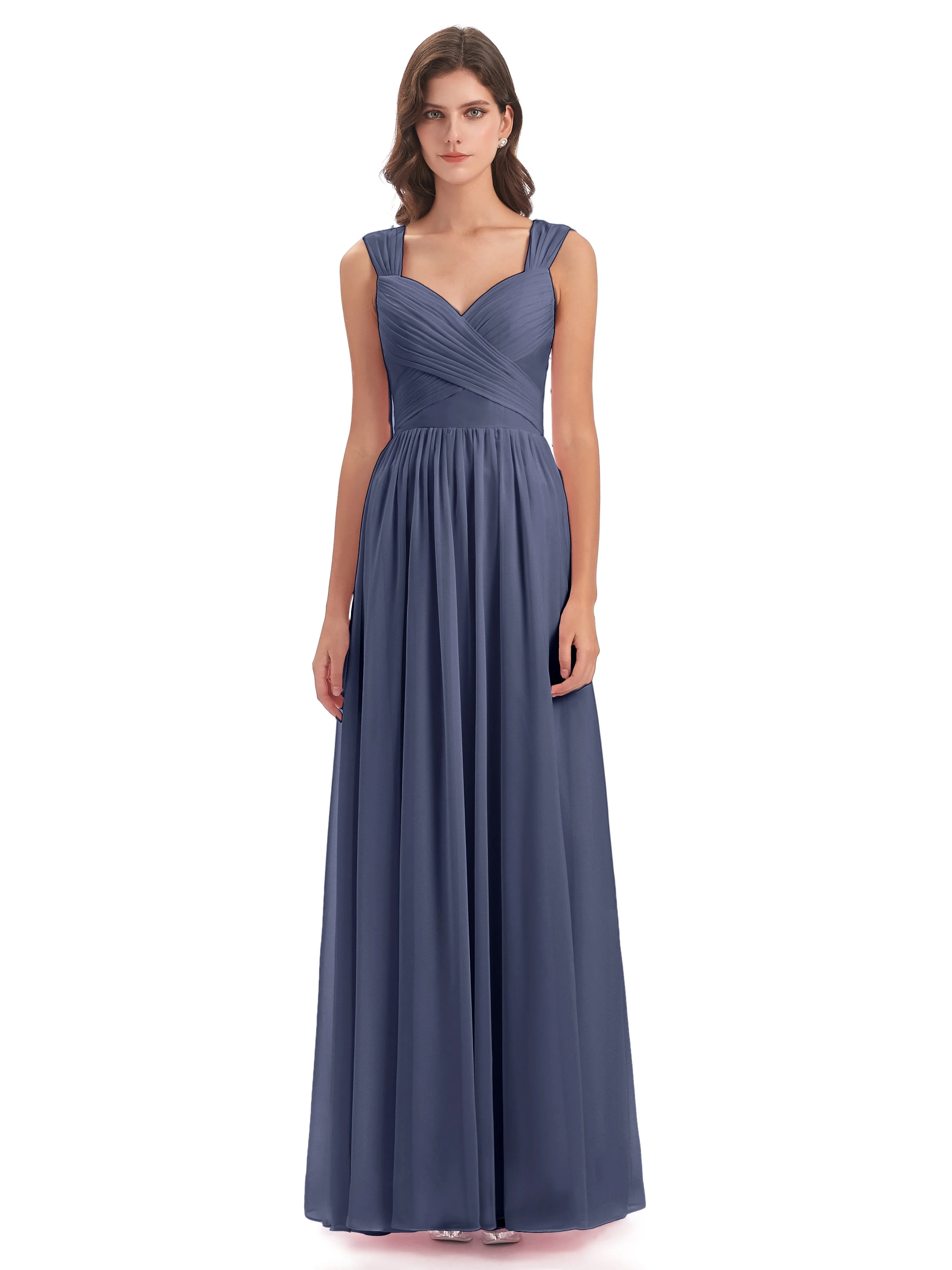 Ellie Flowy Key Hole Long Chiffon Bridesmaid Dresses