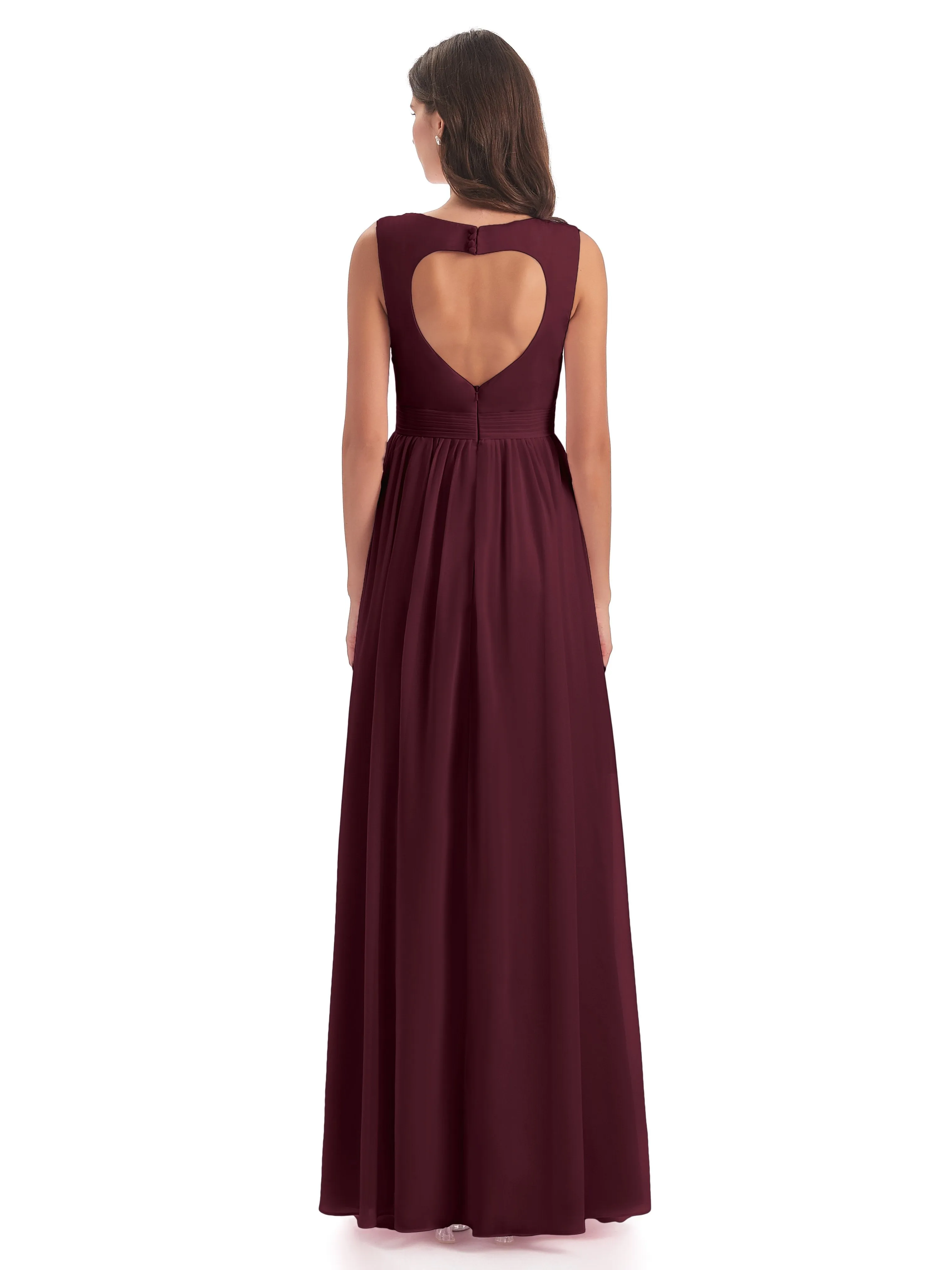 Ellie Flowy Key Hole Long Chiffon Bridesmaid Dresses